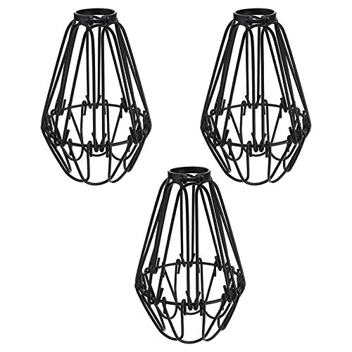 Vintage Industrial Iron Bulb Guard Lamp Cage - 3 Pcs Set for Ceiling Fan & Light Bulb Covers - Hanging Pendant Light Fixture Protector for Loft, Cafe, and Workshop Lighting Decor