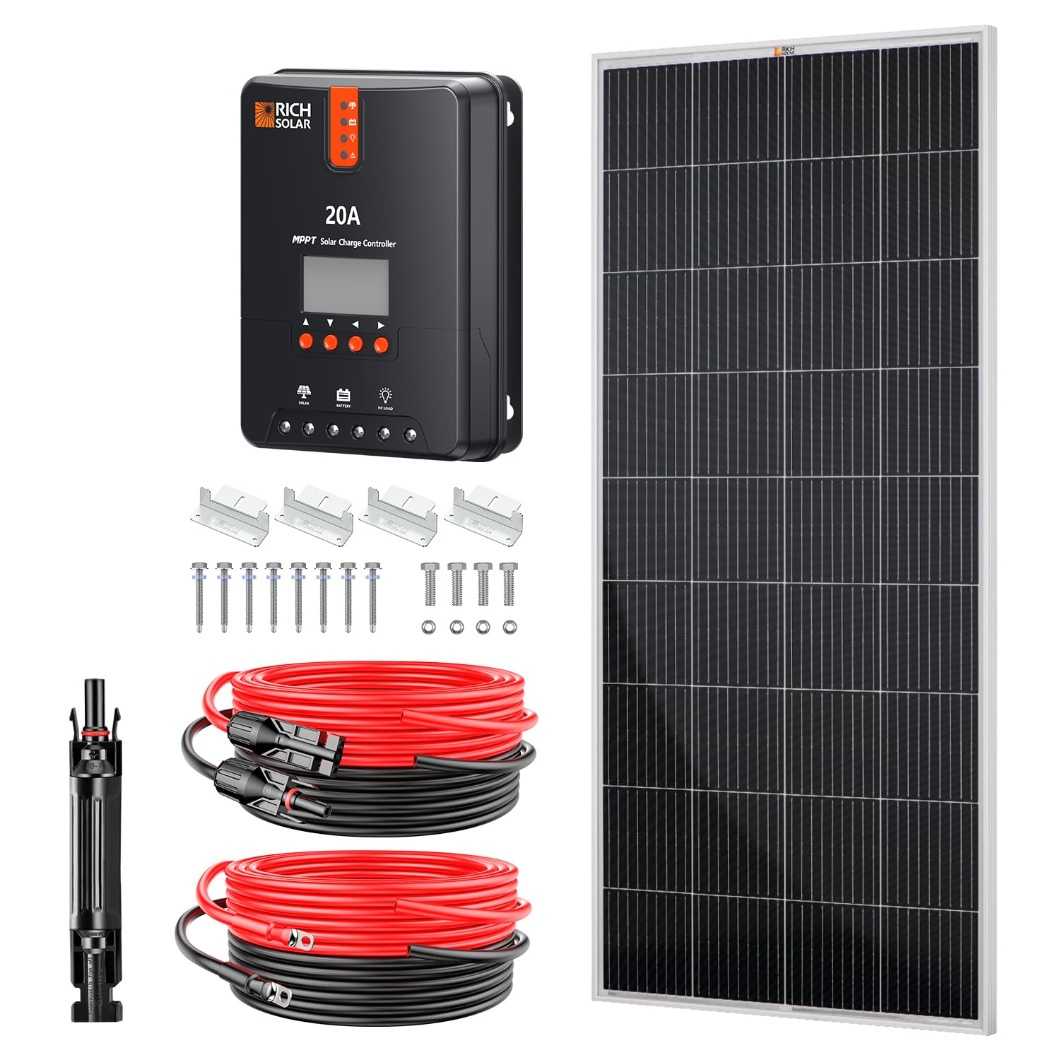 RICH SOLAR 200 Watt Solar Panel Kit - High Efficiency Monocrystalline 200W Panel with 9 Busbars & 20A MPPT Charge Controller - Perfect for Off-Grid Power, RV, Boat, and Emergency Backup