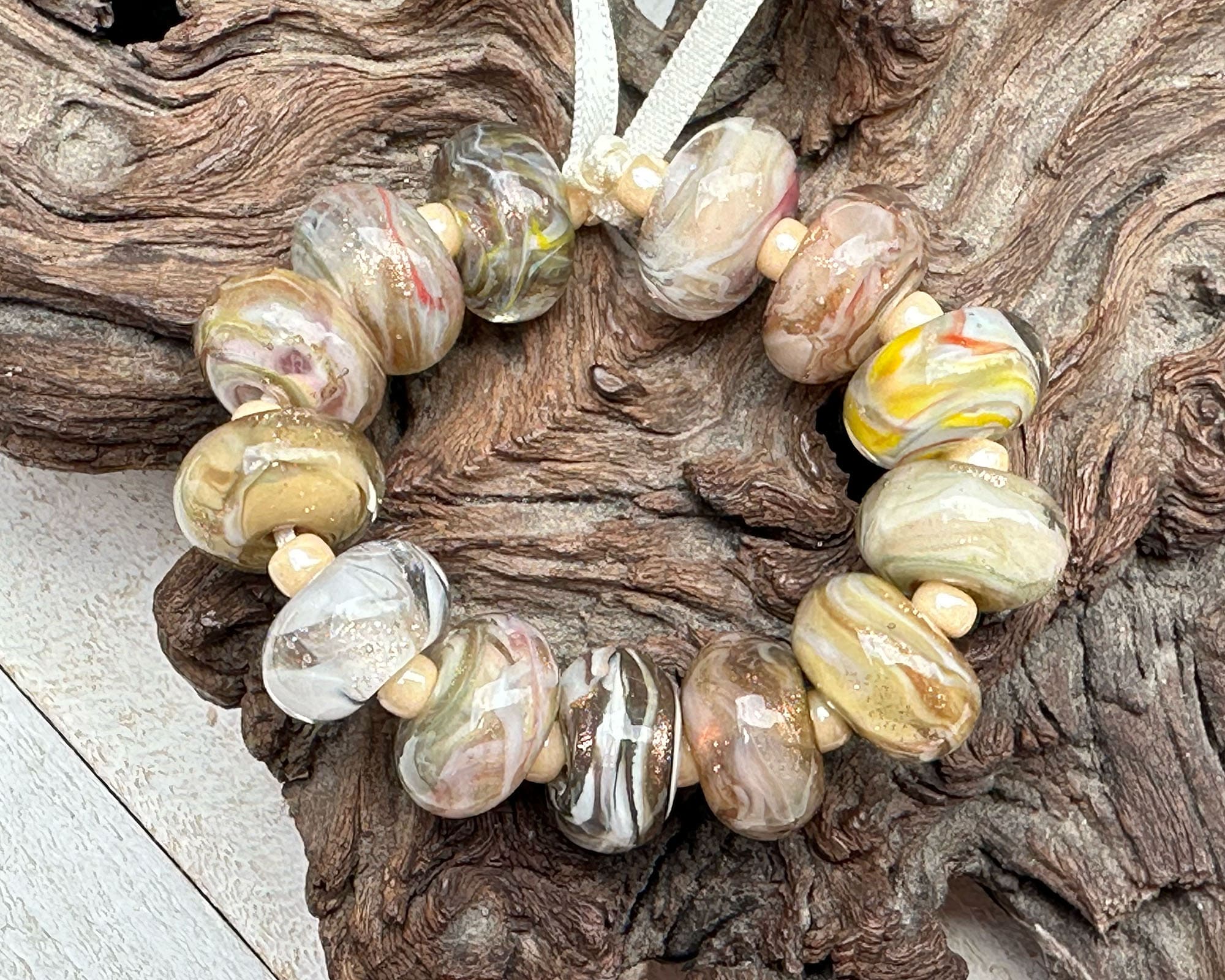 13-Piece Shimmering Neutral Lampwork Bead Set for Jewelry Making - DIY Bracelets, Necklaces & Craft Projects (SRA Certified)