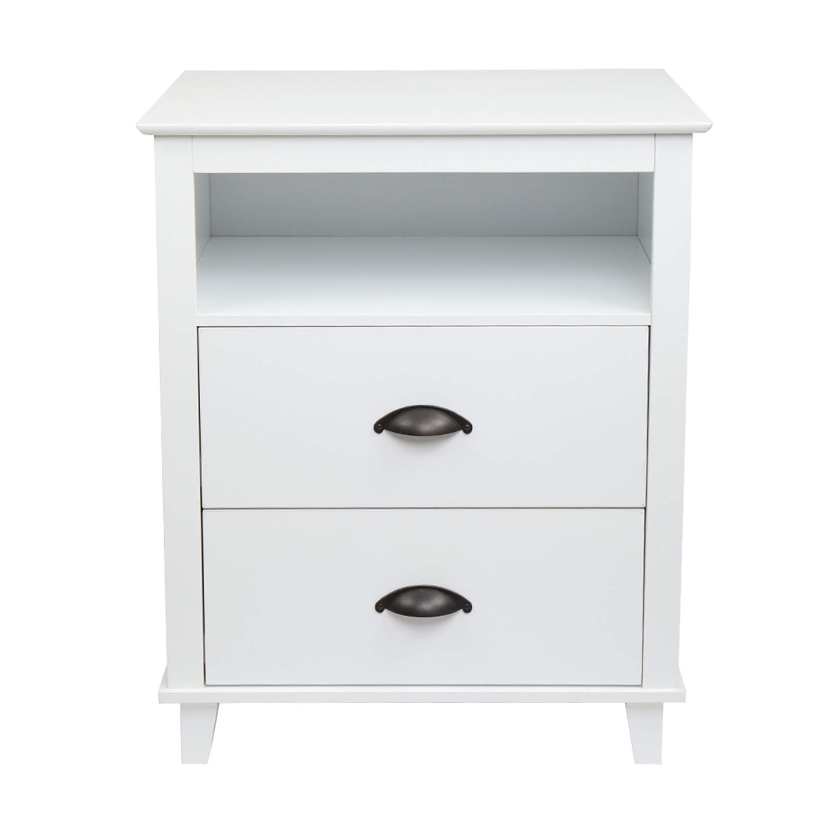 Modern White Nightstand with 2 Drawers & Storage Shelf - Bedside Table for Bedroom, Living Room - Compact Coffee Table with Hidden Storage - Perfect for Small Spaces, Apartment Decor, Home Organization (White)