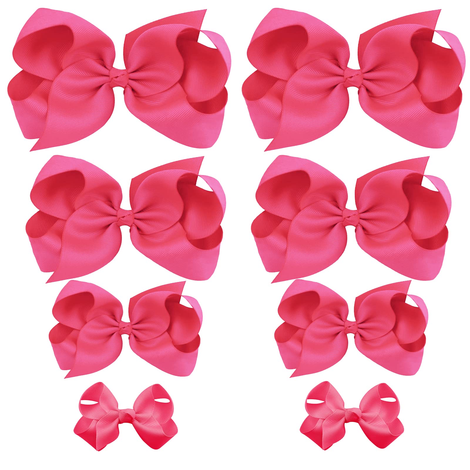 Oaoleer 8PCS Girls Hair Bows Set - Hot Pink Grosgrain Ribbon Alligator Clip Hair Accessories for Toddlers & Kids (3/4.5/6/8 Inch) - Perfect for Birthday Parties, School, Photo Shoots & Daily Wear