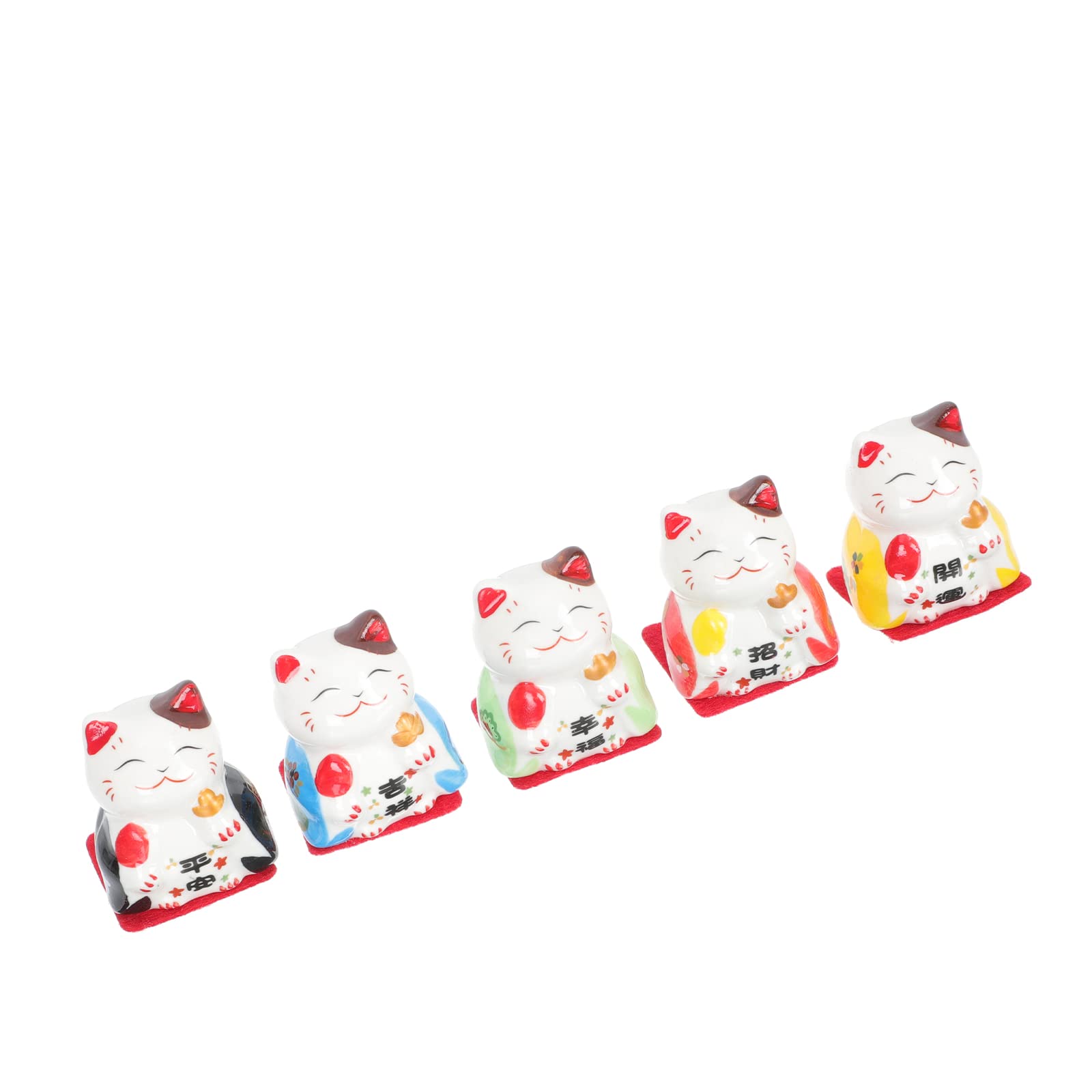 5pcs Ceramic Fortune Cat Decor - Home & Dining Table Ornaments for Good Luck
