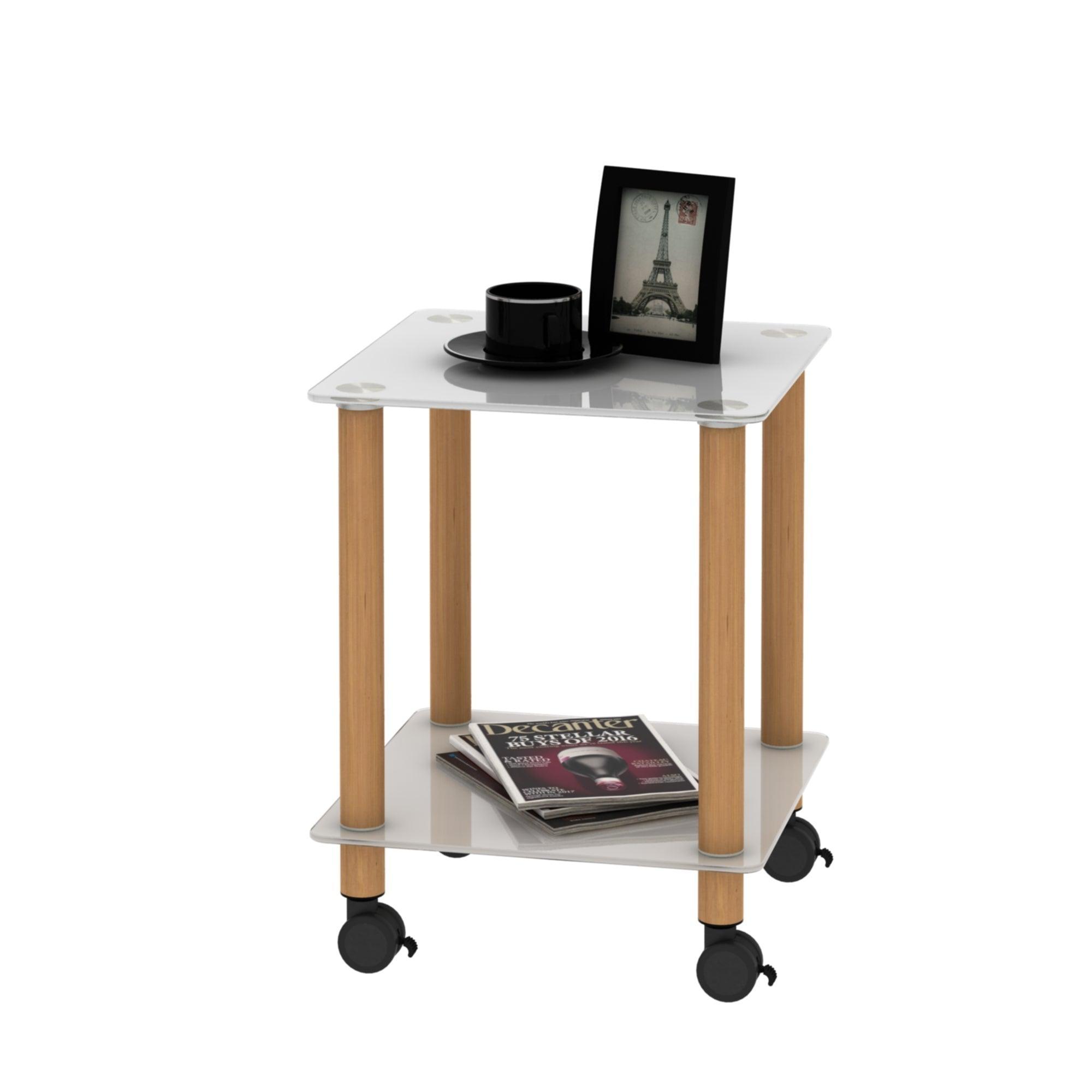 Modern 2-Tier White & Oak Side Table with Storage Shelf - End Table, Nightstand, Sofa Table for Living Room, Bedroom, Office - Space Saving Furniture for Small Spaces