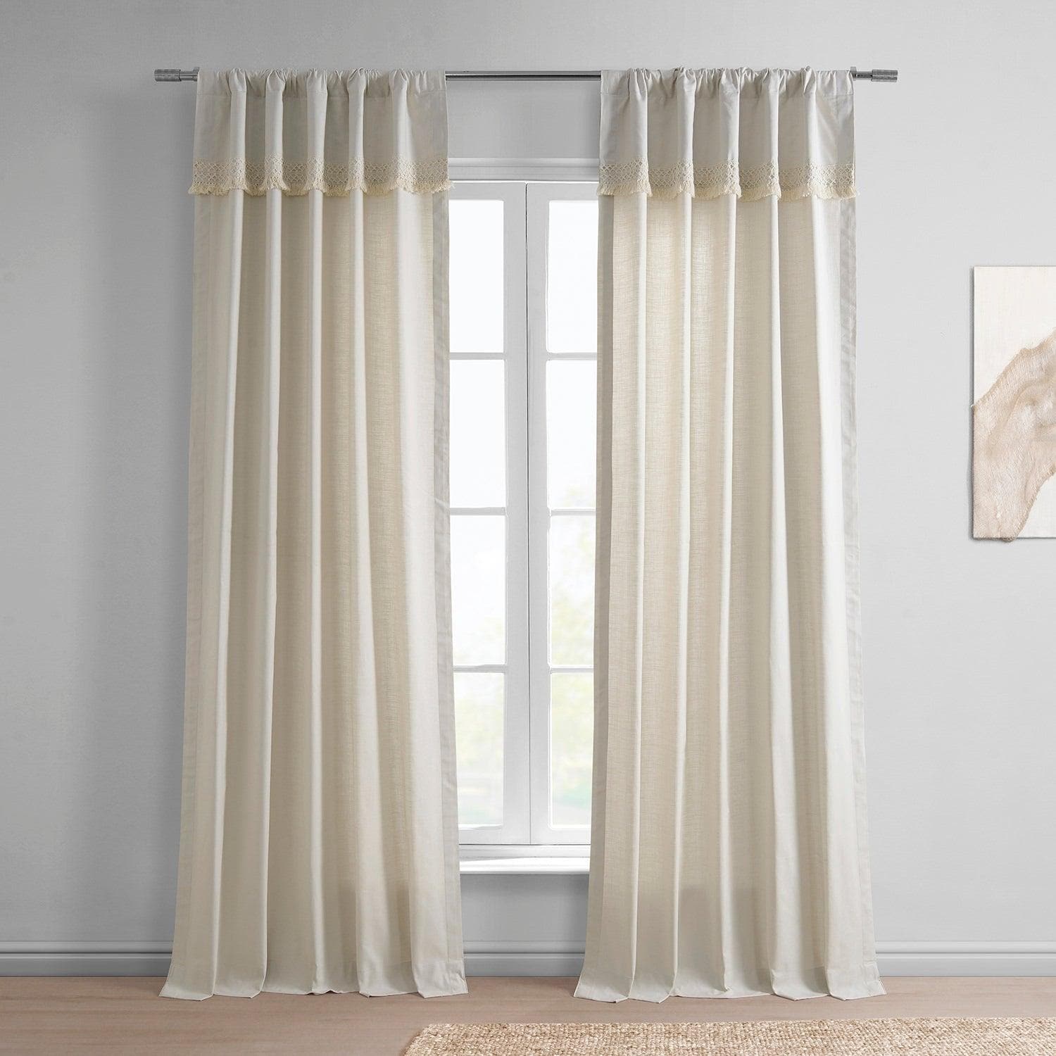 Sayville Modern Hampton Textured Cotton Curtains with Border - Elegant Window Treatment for Living Room, Bedroom & Home Decor