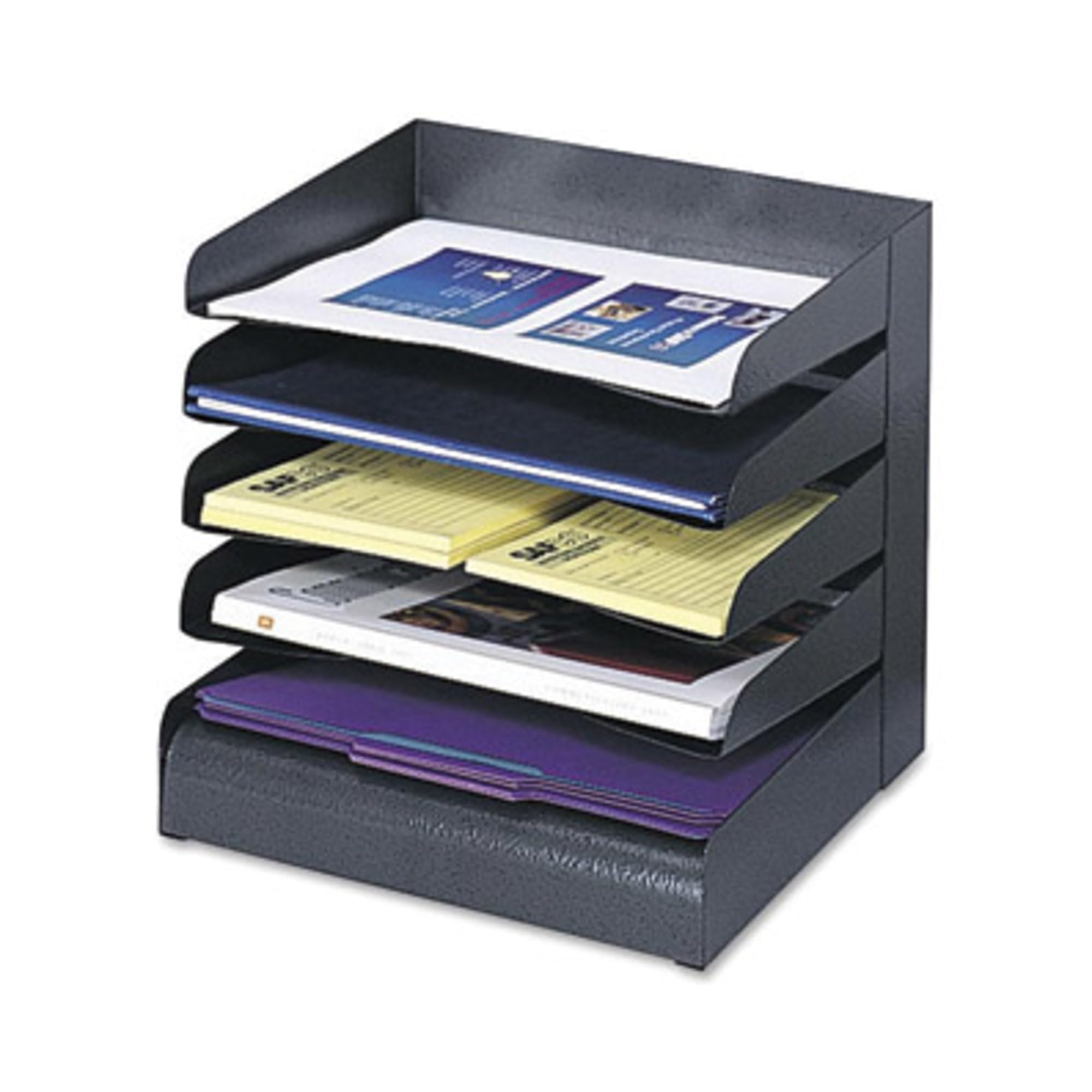Safco 3127BL Black Steel Desk Organizer with 5 Shelves - File Tray Sorter for Office, Home & School Organization | Perfect for Paperwork, Mail & Office Supplies Storage
