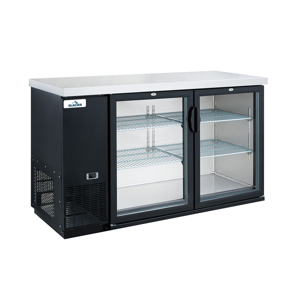 Glacier 61 Commercial Back Bar Refrigerator with 2 Tempered Glass Swing Doors - Perfect for Bars, Restaurants, and Home Entertainment Spaces