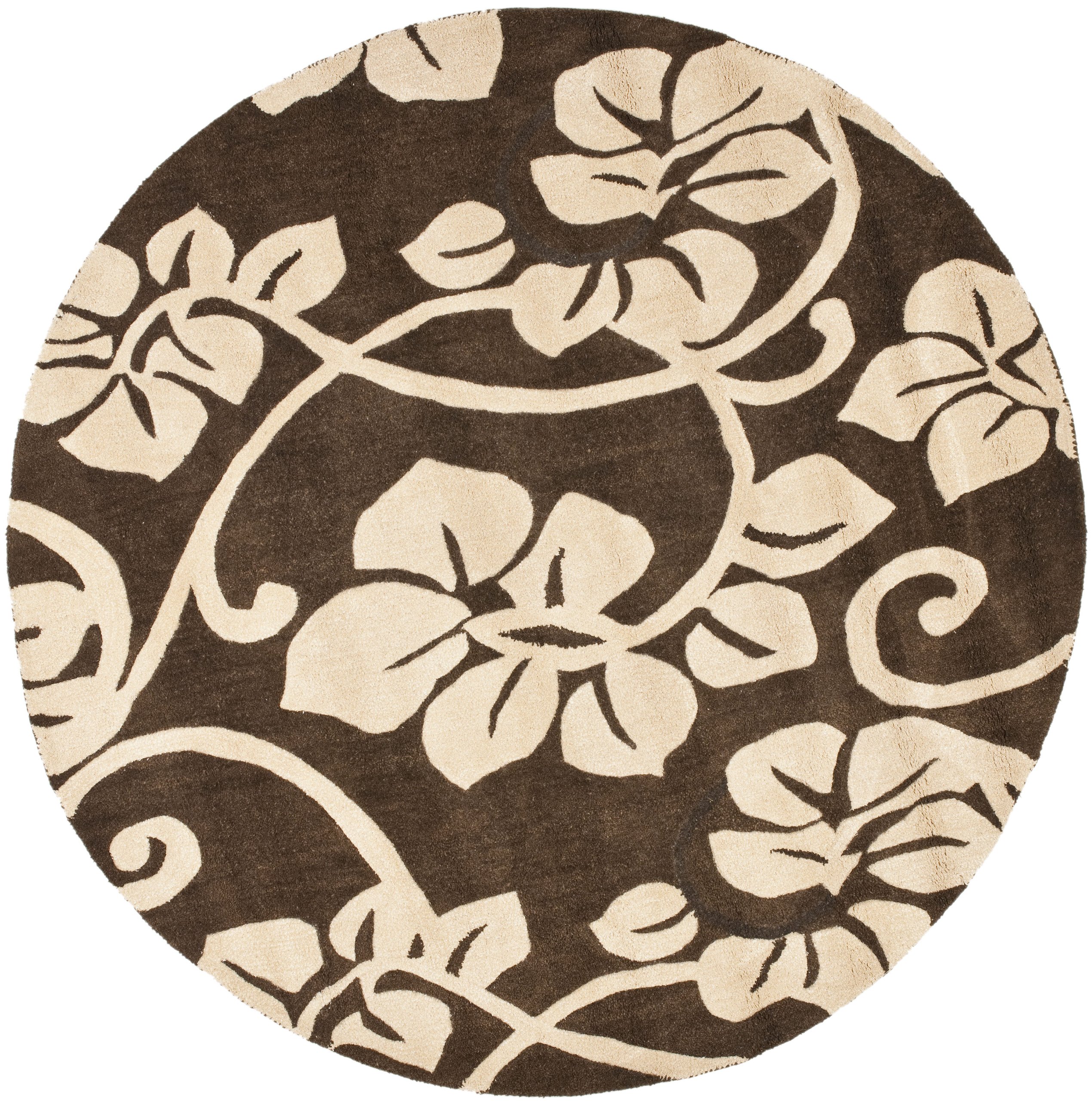 SAFAVIEH Soho Collection 6' Round Brown/Ivory Handmade Wool & Viscose Area Rug - Premium Soft Living Room Carpet for Bedroom, Dining Room Decor