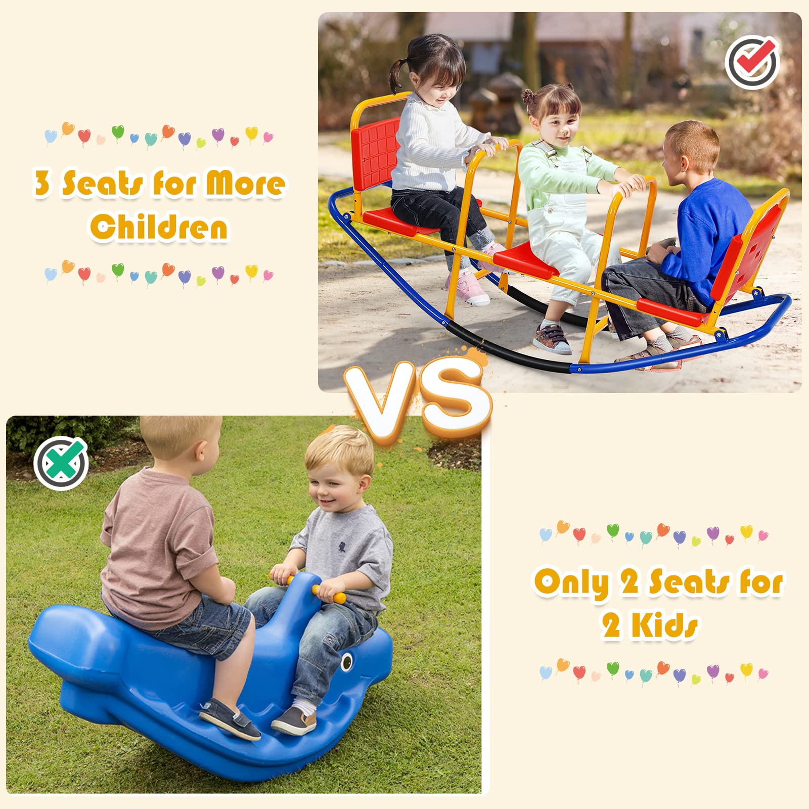 Costzon 2-in-1 Metal Teeter Totter Seesaw for Kids Ages 3-8 - Outdoor Rocking Toy with Easy-Grip Handles for Toddlers - Indoor/Backyard Play Equipment for Preschoolers (1-3 Person Capacity) - Perfect for Home, School & Park Playdates