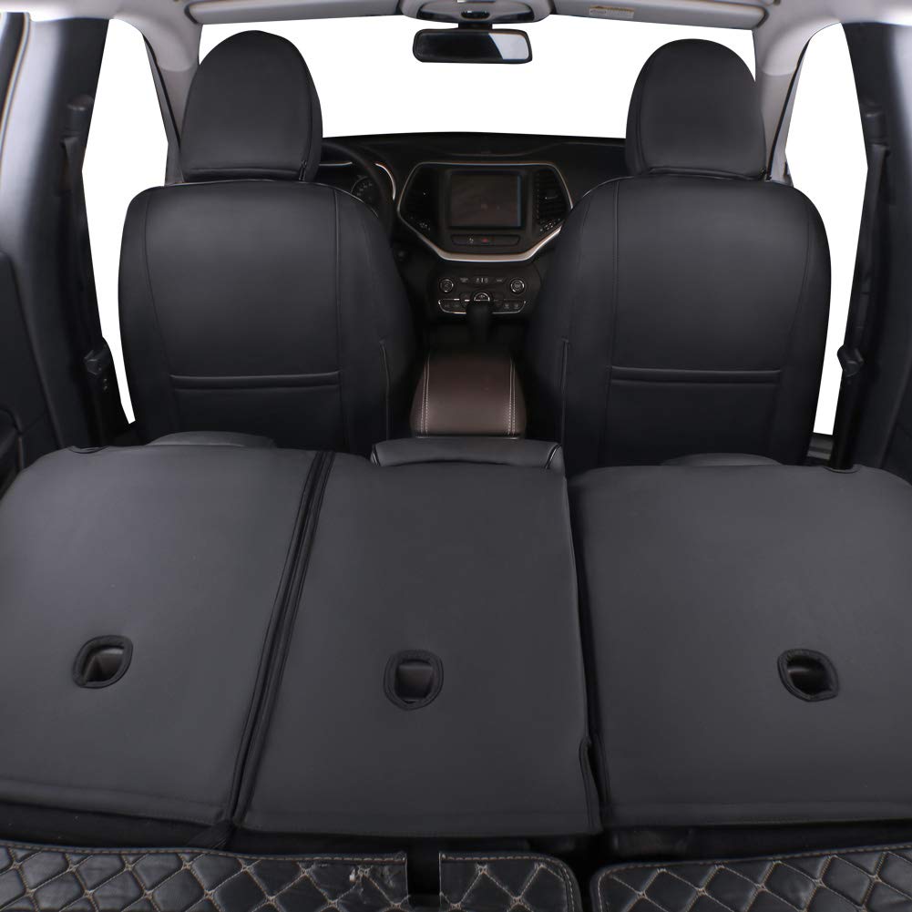 Premium Custom Fit Car Seat Covers for Jeep Cherokee 2014-2018 - Full Set Waterproof Leatherette Seat Protectors - Black Leather-Look Cushions for Comfort & Style - Perfect for Road Trips, Daily Commutes & Off-Road Adventures