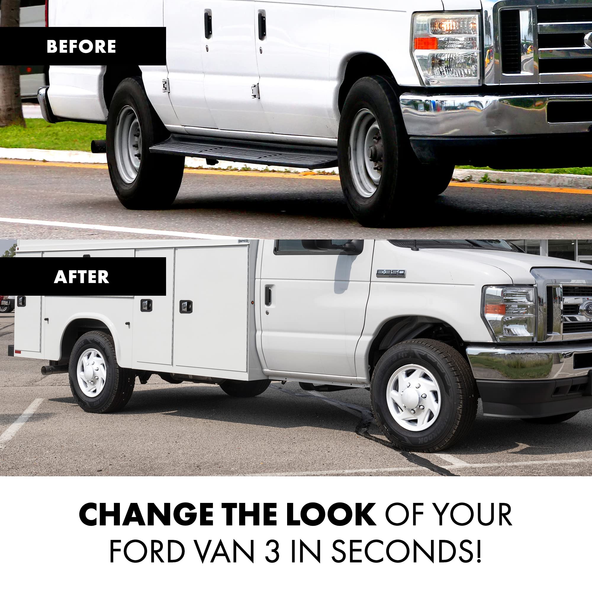 Mayde 16-Inch Silver Hub Caps with Chrome Lug Covers - Set of 4 Replacement Wheel Covers for 1995-2019 Ford Van | Durable & Stylish Upgrade for Commercial Vans & Work Trucks