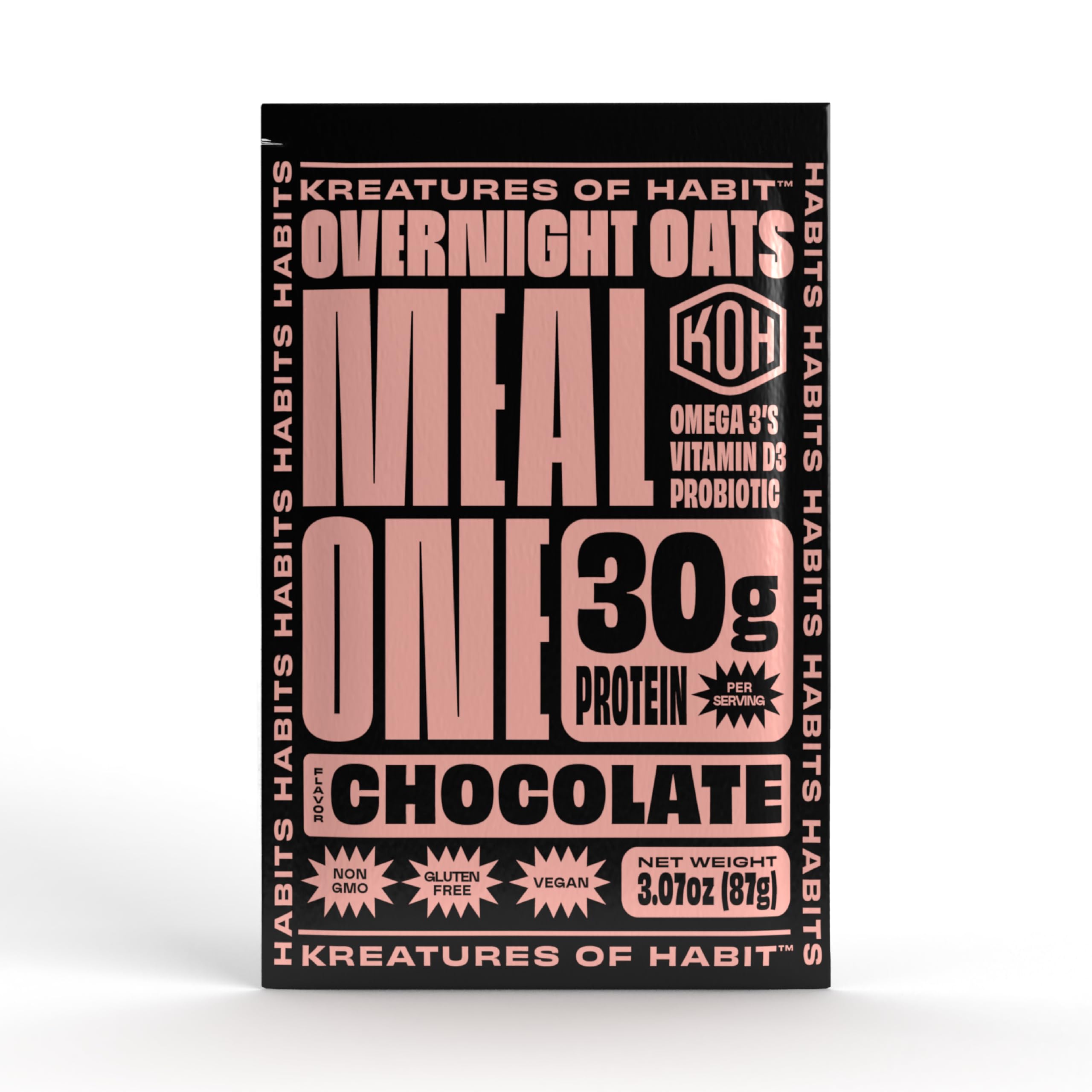 Kreatures of Habit Meal One - Overnight & Instant Superfood Protein Meal Replacement | Gluten Free, Dairy Free, 30g Plant-Based Protein, No Added Sugar | Chocolate Flavor | Pack of 7 | Perfect for Breakfast, Post-Workout & On-the-Go Nutrition