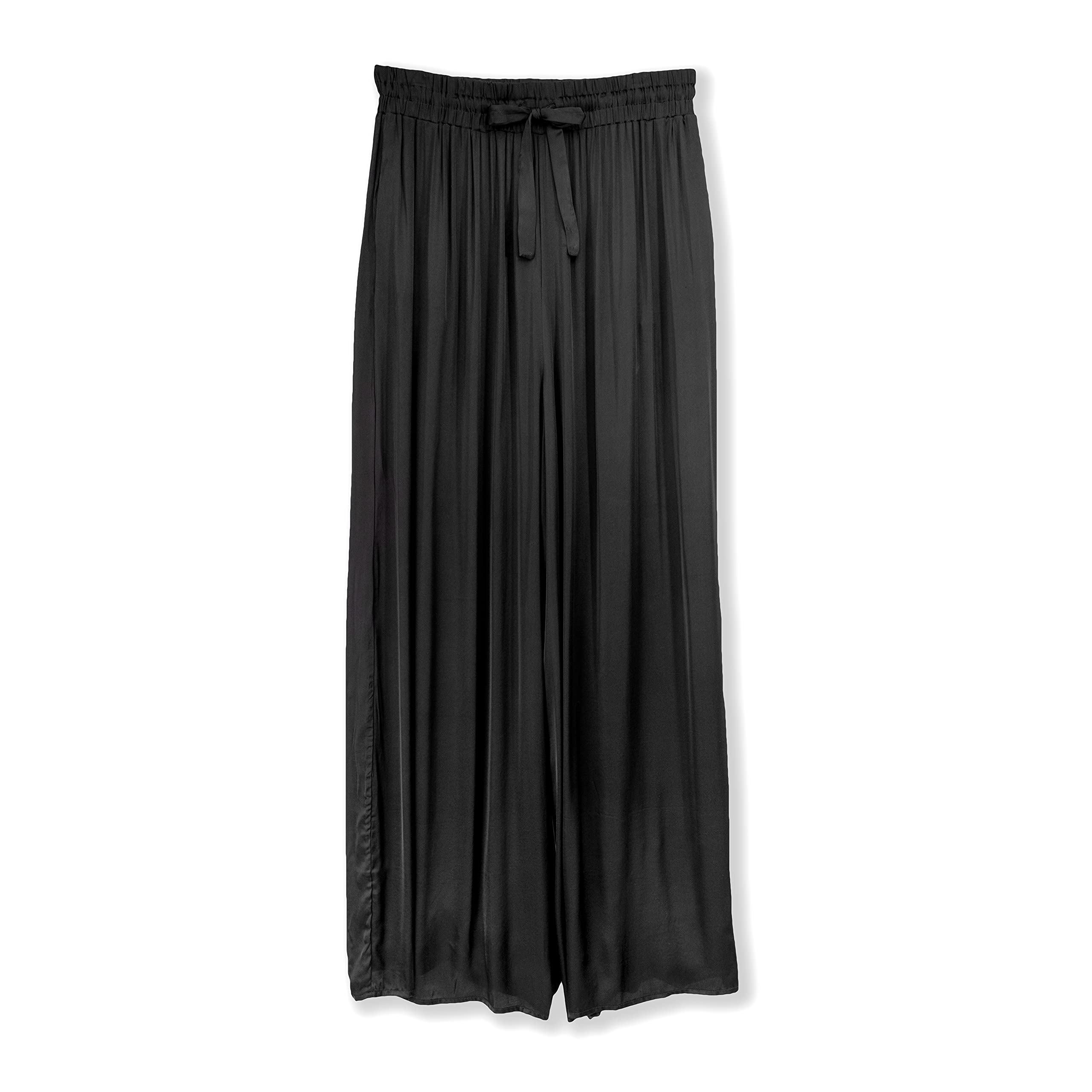 Women's Black Satin Wide Leg Pants Plus Size 3XL - Comfortable Dressbarn Capri Pants for Work, Office & Casual Wear