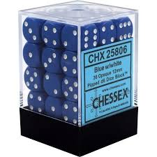 Chessex 36-Pack Blue Opaque 12mm D6 Dice with White Pips - Perfect for Tabletop RPGs, Board Games, and D&D Adventures