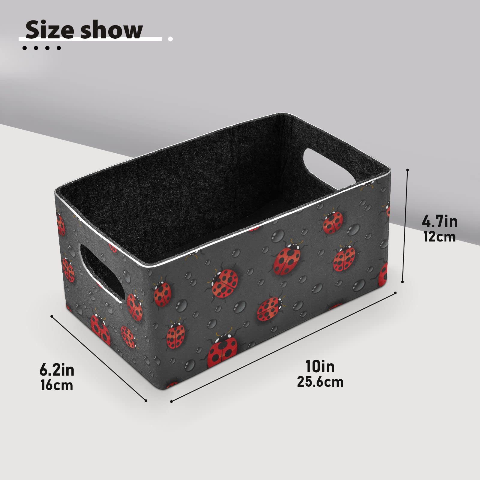 Emelivor Red Ladybugs Storage Basket Bins Set (2pcs) - Foldable Felt Organizer Bins with Handles for Nursery, Kids Room, Clothes & Toys - Perfect for Home Organization, Toy Storage & Closet Organization