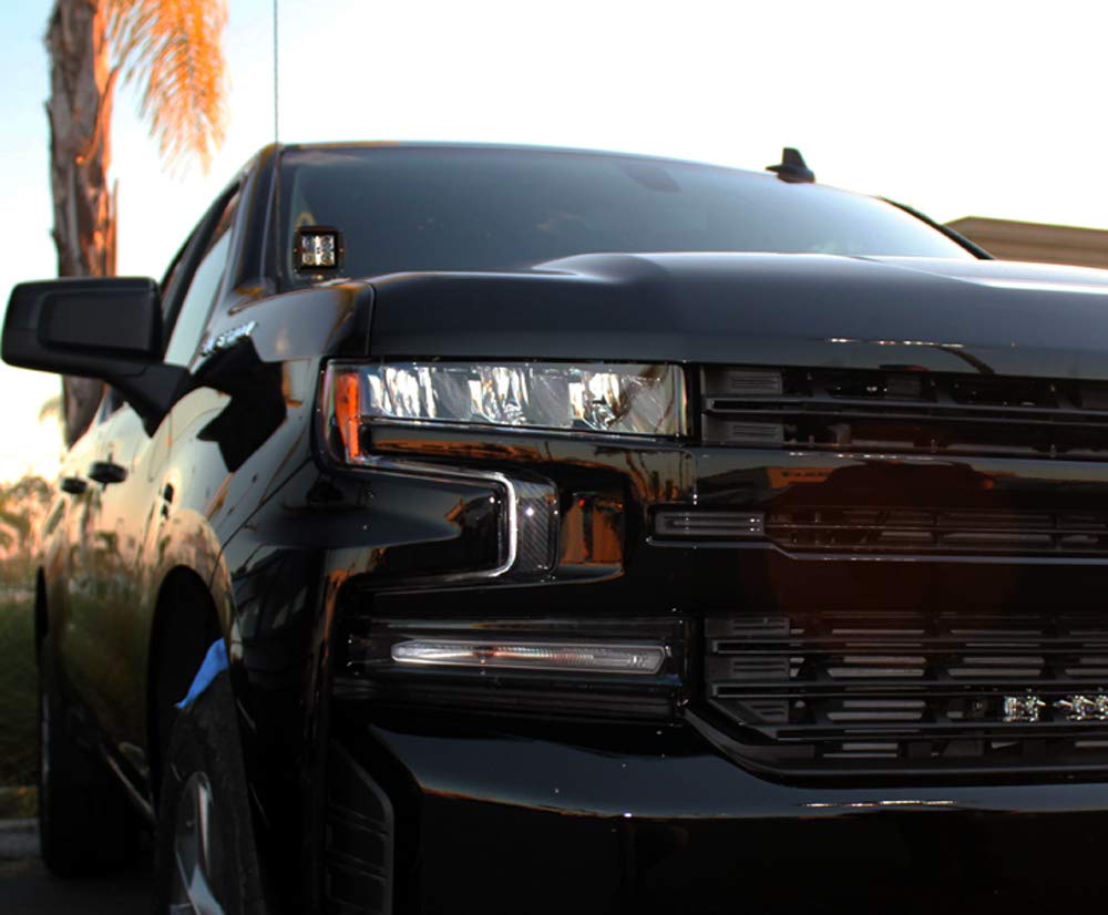 iJDMTOY A-Pillar D2 LED Pod Light Kit for 2019-2023 Chevrolet Silverado 1500 - 2x 20W High Power LED Cubes with Windshield Mount Brackets & Wiring Switch - Off-Road, Truck, Jeep Lighting Upgrade
