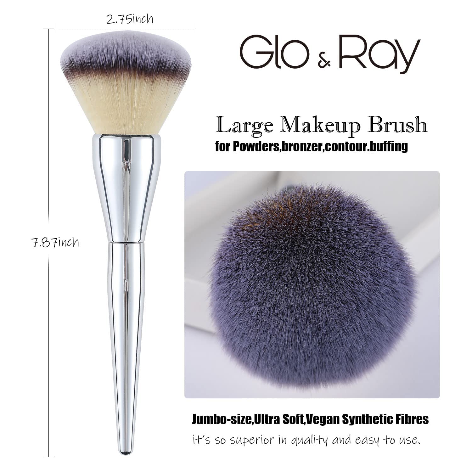 GLORAY Large Fluffy Kabuki Powder Brush - Professional Foundation Brush for Pressed Powder, Liquid & Cream Makeup - Perfect for Buffing, Stippling, Blending & Contouring - Ideal for Flawless Makeup Application & Setting Powder Finish