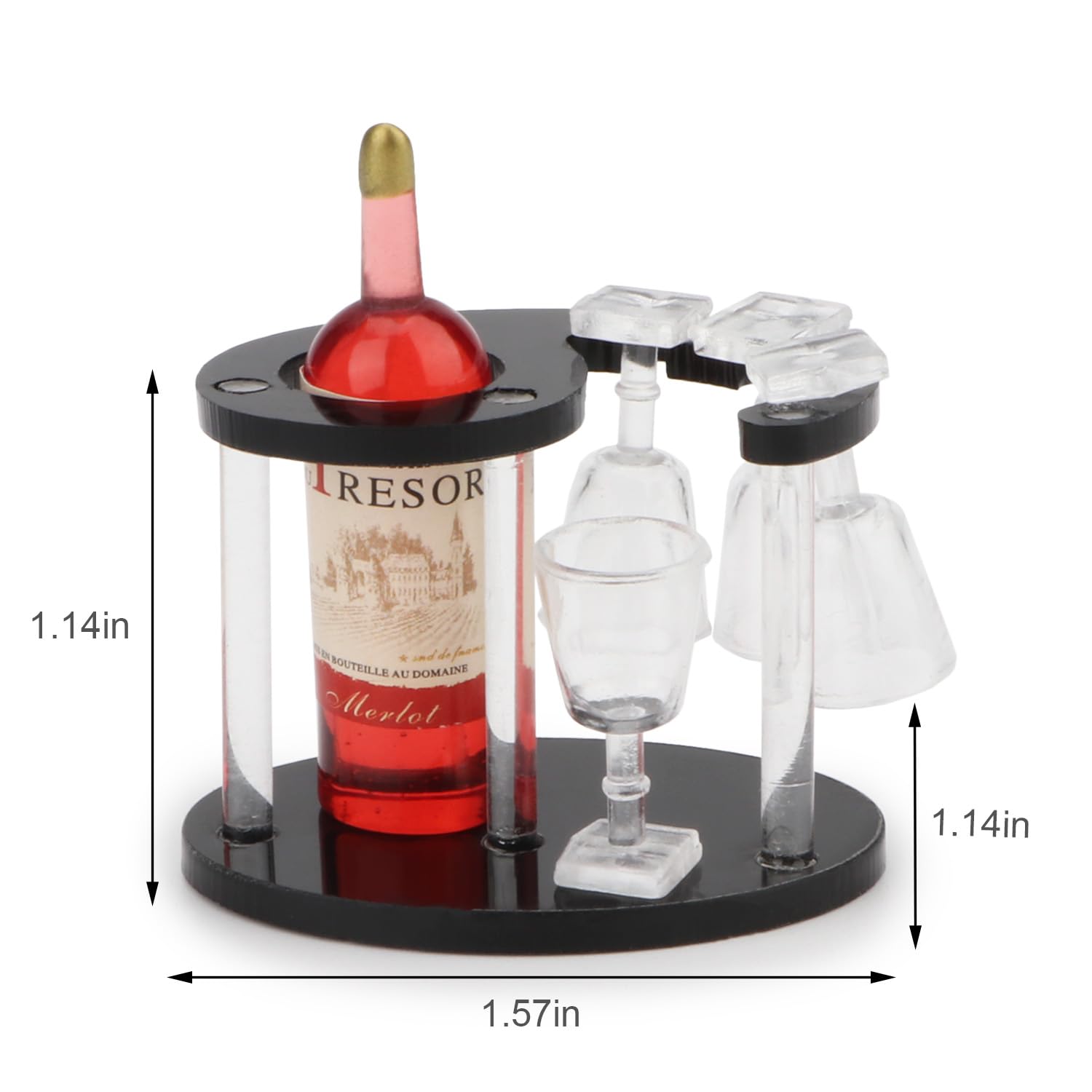 Miniature Wine Glasses, Bottle & Spiral Rack Set - Dollhouse Bar Accessories, Kitchen Decor, Tabletop Display Holder (Red Bottle) - Perfect for Dollhouse Miniatures, DIY Crafts, and Collectible Displays