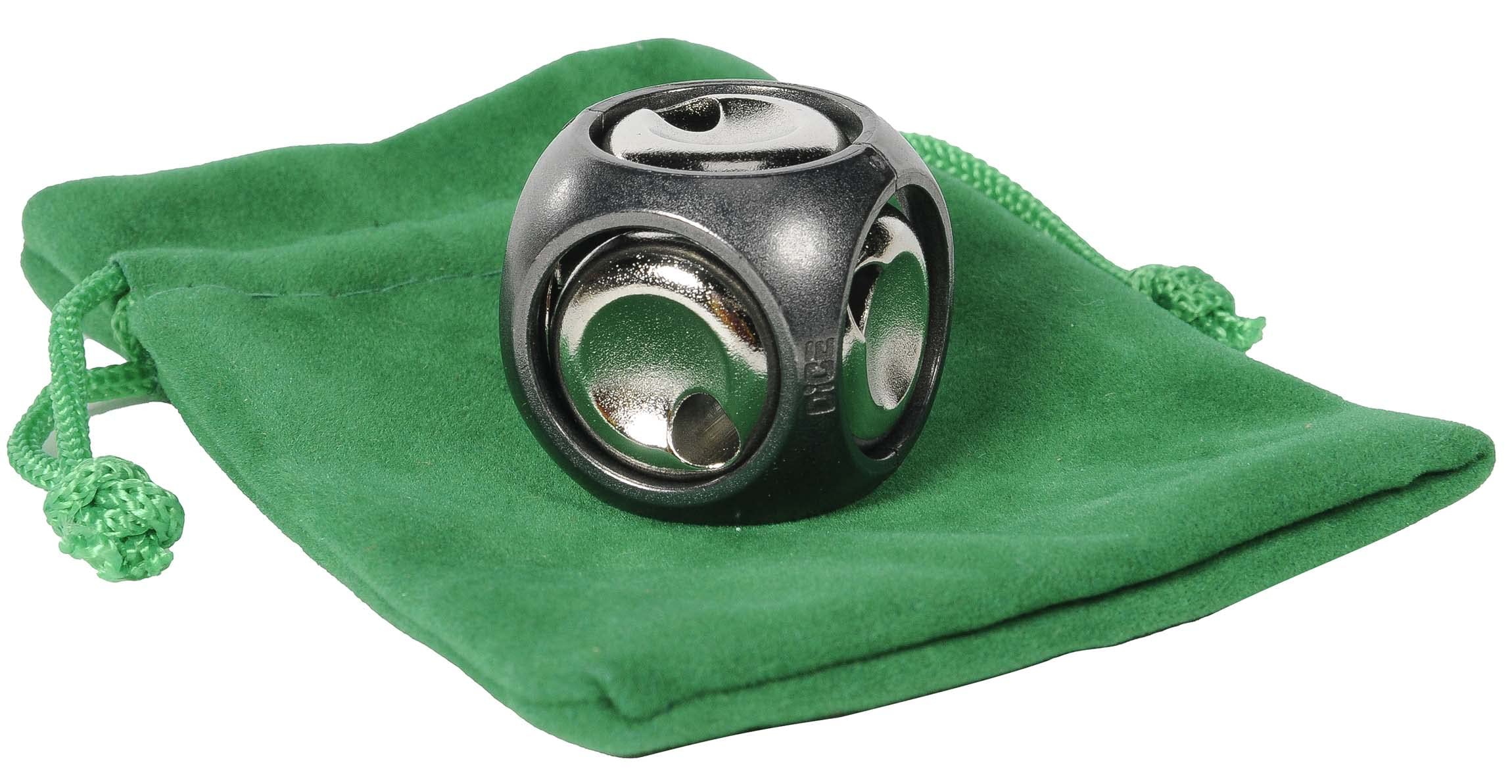 Hanayama Metal Brain Teaser Puzzles - 2022 New Releases Dice & Valve with 2 Green Velveteen/Red Satin Drawstring Pouches - Challenging Logic Games for Adults & Teens - Perfect for Office Stress Relief, Travel Entertainment & Gift Giving