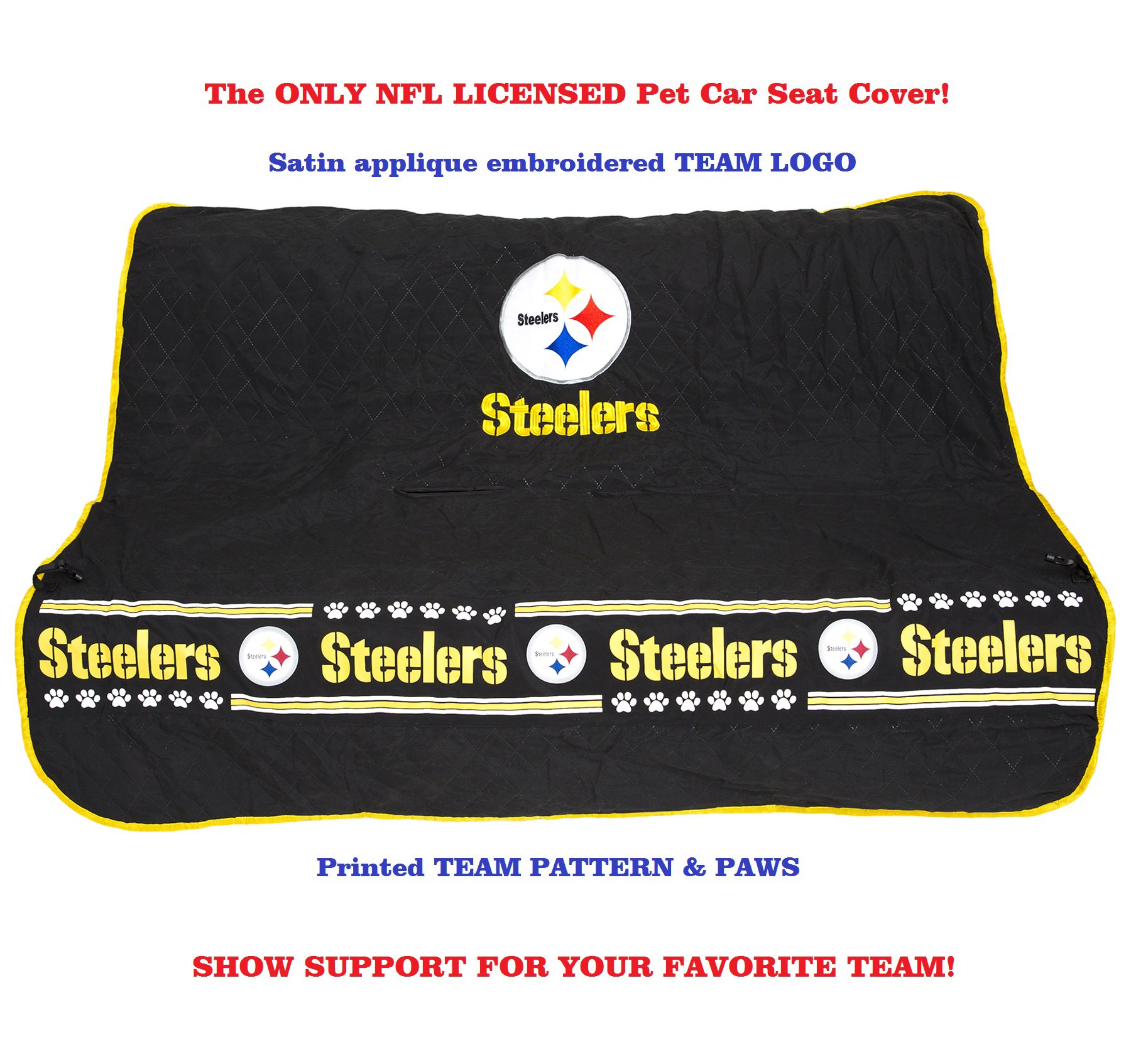 Pittsburgh Steelers NFL Licensed Waterproof Non-Slip Car Seat Cover - Perfect for Pets, Dogs & Cats - Great for Game Day, Road Trips & Vehicle Protection