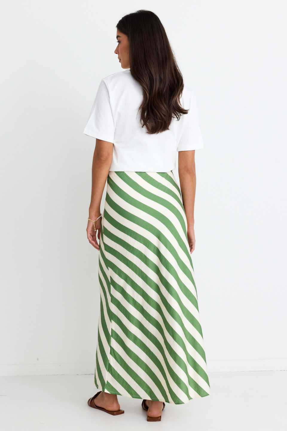 Breathe Apple Stripe Bias Maxi Skirt - Flowy Summer Dress for Women, Beach Cover Up, Boho Chic Skirt for Vacation & Outdoor Activities