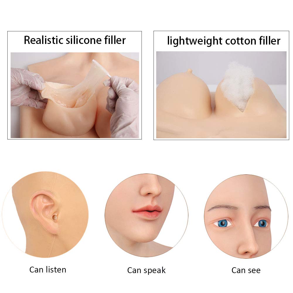 Realistic Silicone Face Mask & E Cup Breast Forms for Male to Female Crossdresser - Transgender Cosplay, Halloween Costume, Drag Queen Performance, MTF Transformation