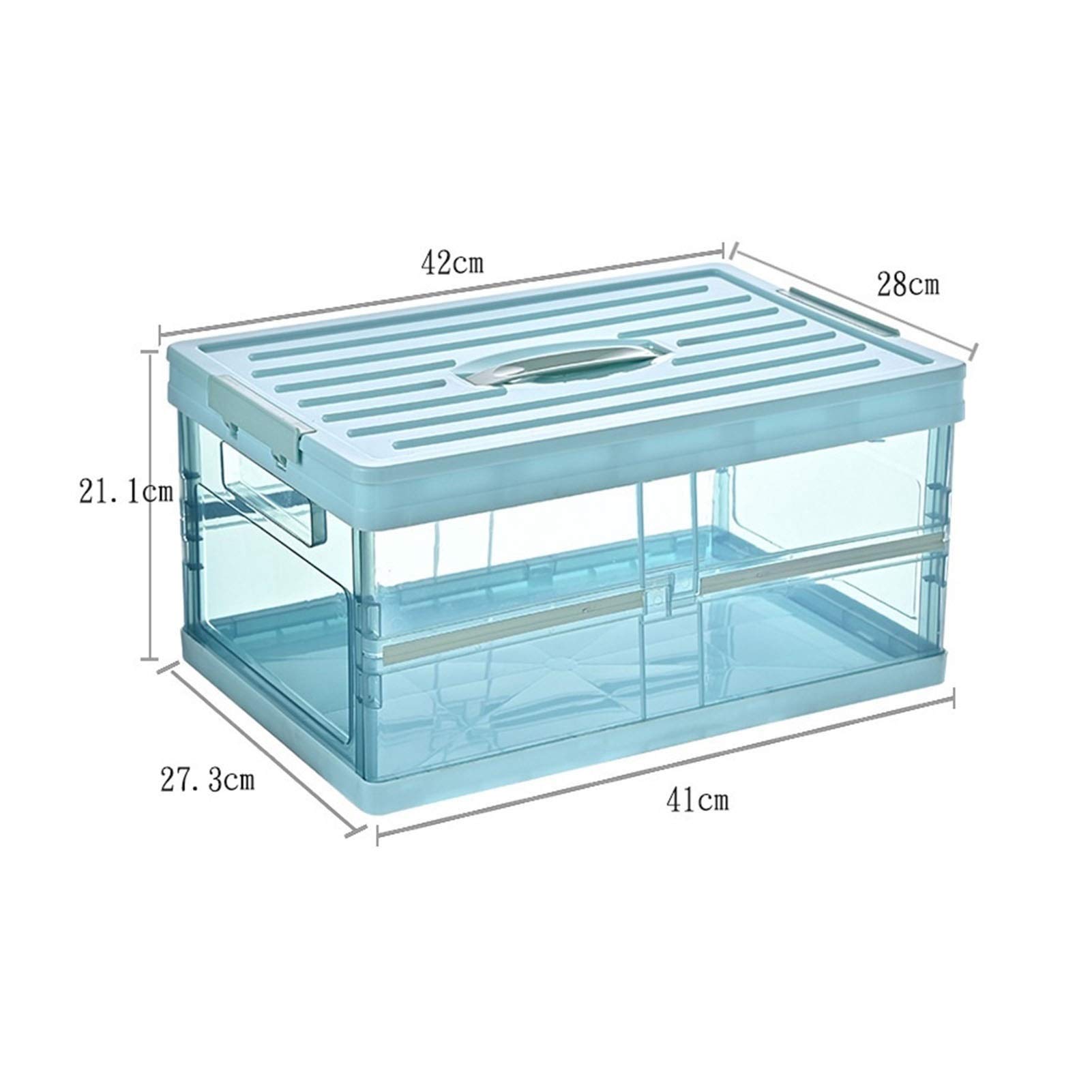 Collapsible Plastic Storage Bins with Lids - Foldable Transparent Organizer Box for Shoes, Clothes, Toys, Books & Groceries (20L, Blue) - Perfect for Closet, Pantry, Garage & Office Organization