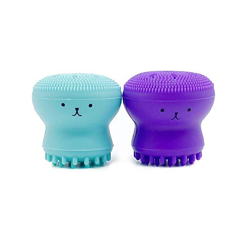KitchenFest® Silicone Facial Cleansing Brush - Gentle Exfoliating Massage Scrubber for Soft Skin, Cute Octopus Design (2 Pack) - Perfect for Daily Face Wash & Makeup Removal