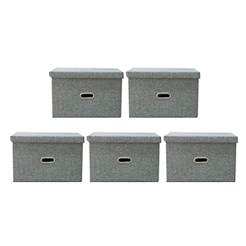 Collapsible Storage Bins with Lids - Foldable Fabric Storage Box Organizer for Home, Bedroom, Closet & Office - 5-Pack Grey Small Baskets (12.5