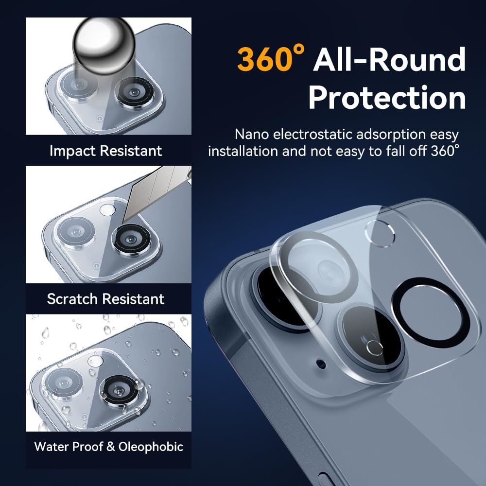 Premium 9H Tempered Glass Camera Lens Protector for iPhone 15 & 14 (6.1