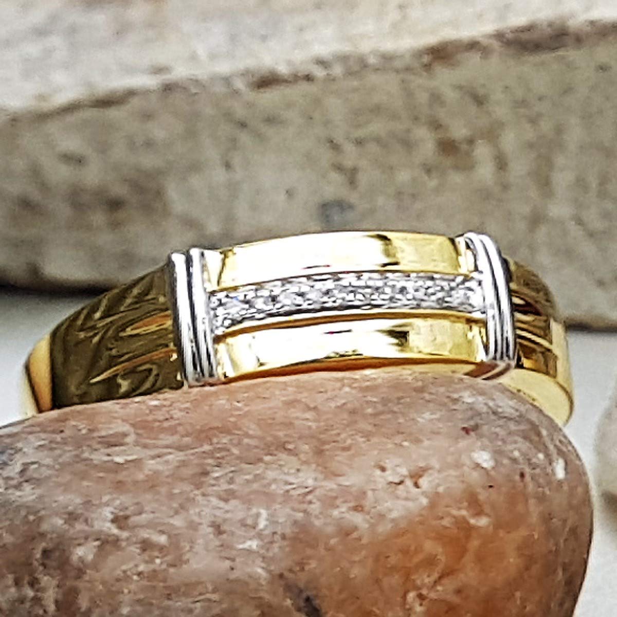 Dazzlingrock 10K Yellow Gold Men's Wedding Band with 0.05cttw Round White Diamonds - Elegant Solid Gold Ring for Engagement, Anniversary & Special Occasions