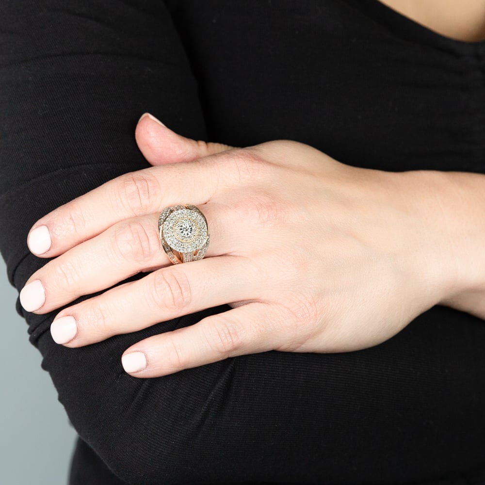 9ct Yellow Gold 2 Carat Diamond Dress Ring with Brilliant & Baguette Cut Stones - Elegant Wedding Band, Anniversary Gift for Her, Perfect for Special Occasions & Evening Events