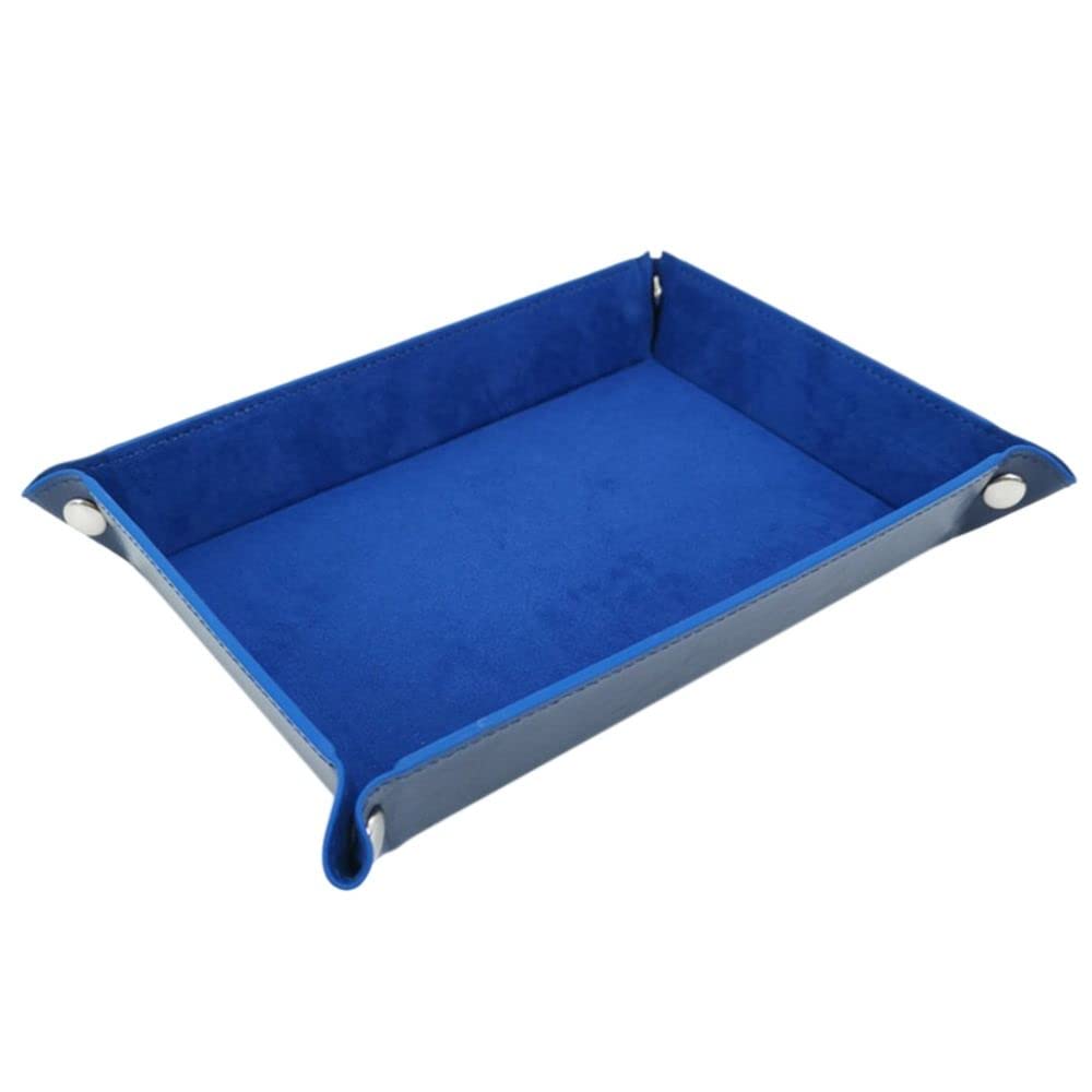 Gofidin Folding Dice Tray - PU Leather Flannel Gaming Dice Plate with Storage, Portable Foldable Desktop Organizer for D&D, MTG, Board Games (Blue) - Perfect for Game Nights, Travel & Home Decor