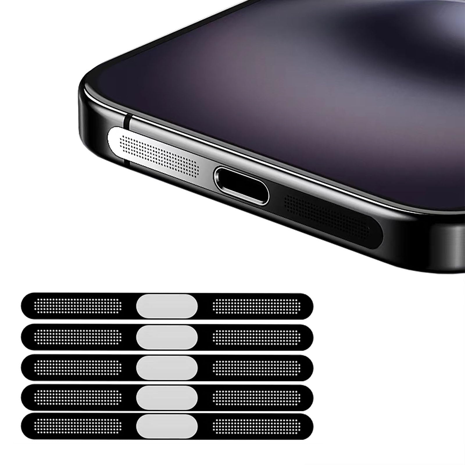 Dustproof Speaker Mesh Cover for iPhone 16 Pro & 16 Pro Max - 5 Pack Black Adhesive Protector | Perfect for Outdoor, Gym & Daily Use Protection