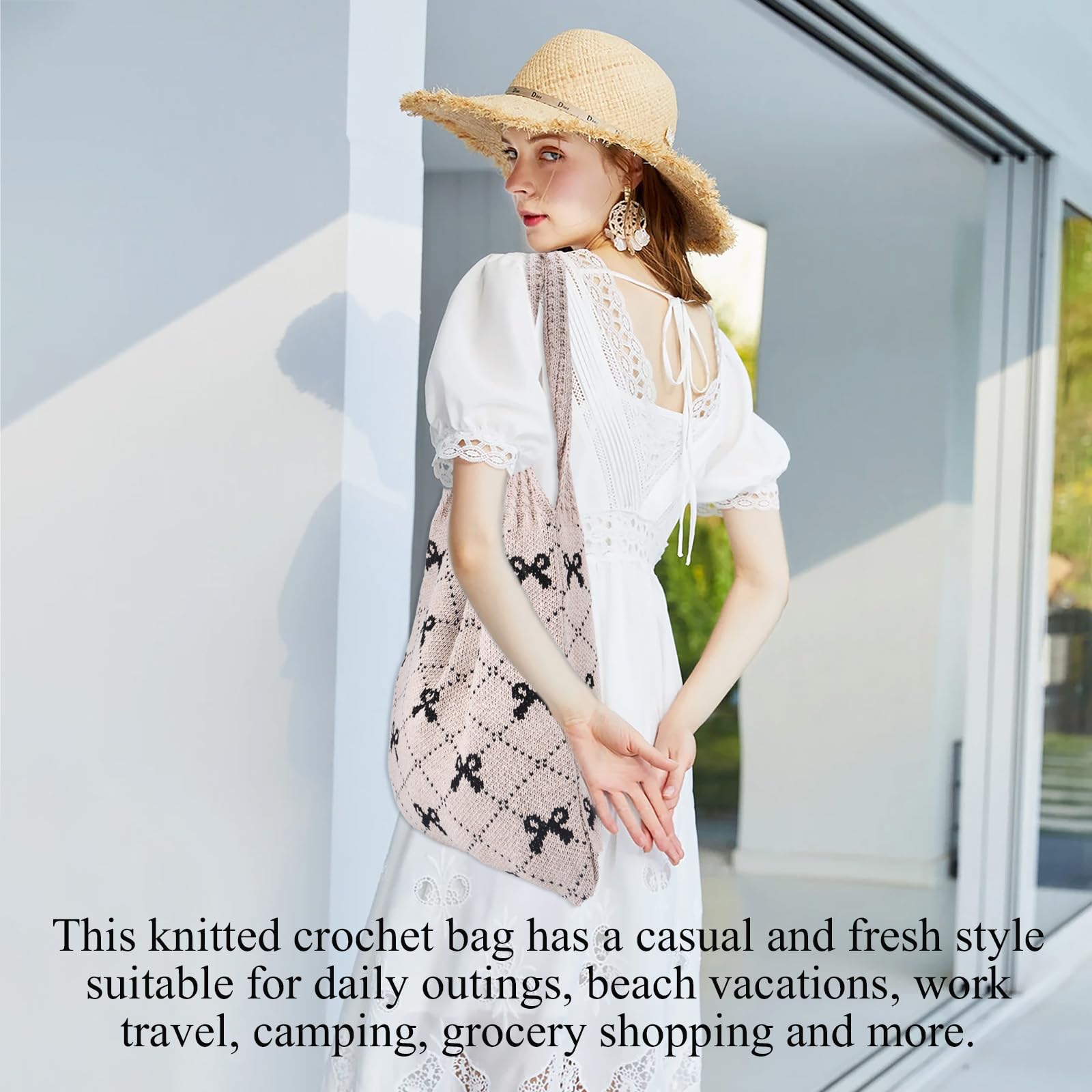 Crochet Tote Bag for Women - Elegant Mesh Knitted Beach Shoulder Bag for Spring & Summer | Perfect for Travel, Shopping & Outdoor Activities
