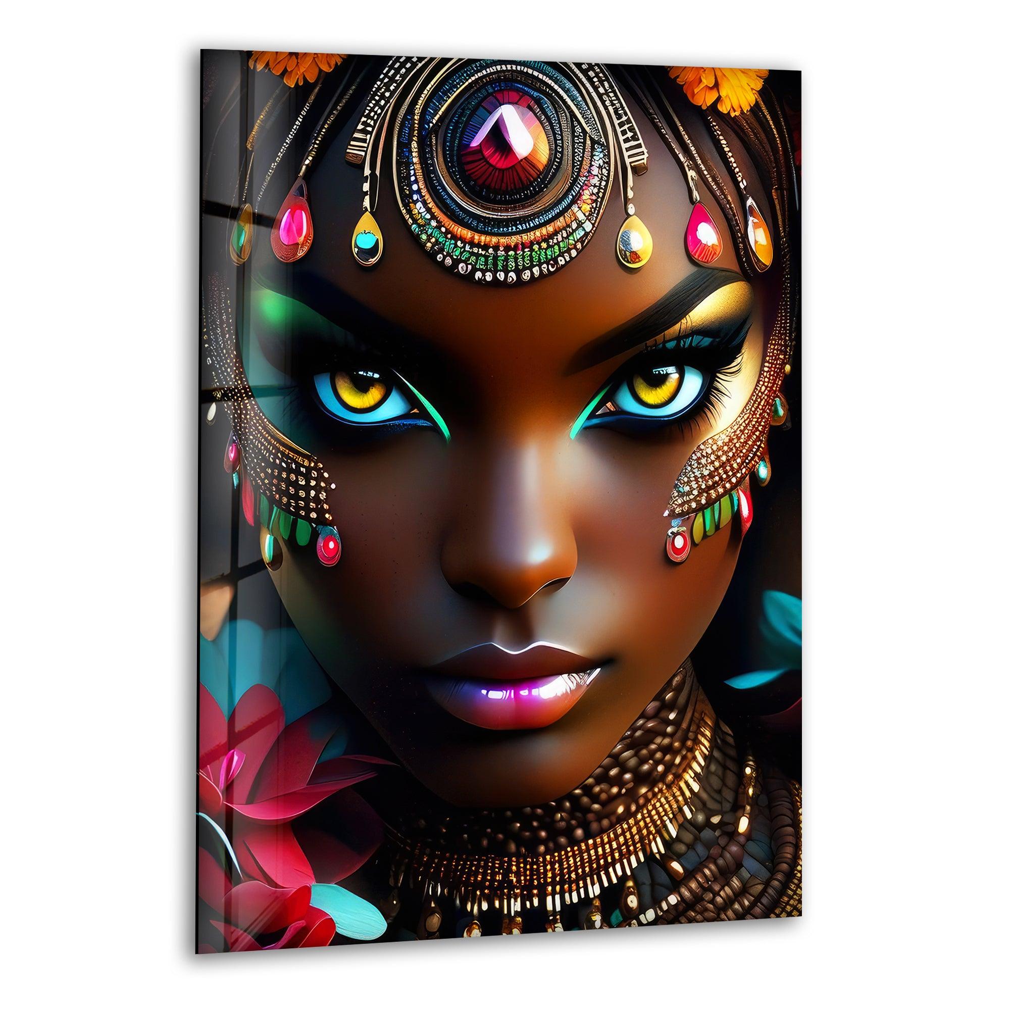 Vibrant African Woman Glass Wall Art - Handmade Modern Home Decor for Living Room, Bedroom & Office - Unique Gift Idea for Housewarming & Holidays