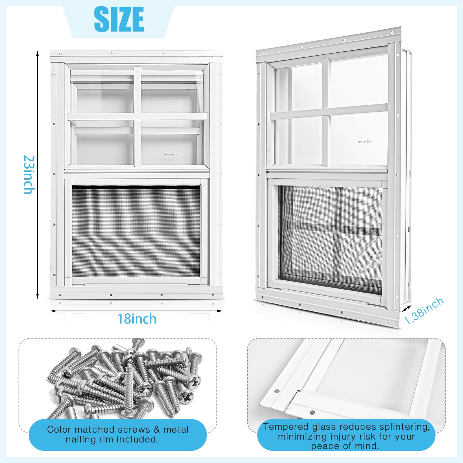 2 Pack White Flush Mount Shed Window 18