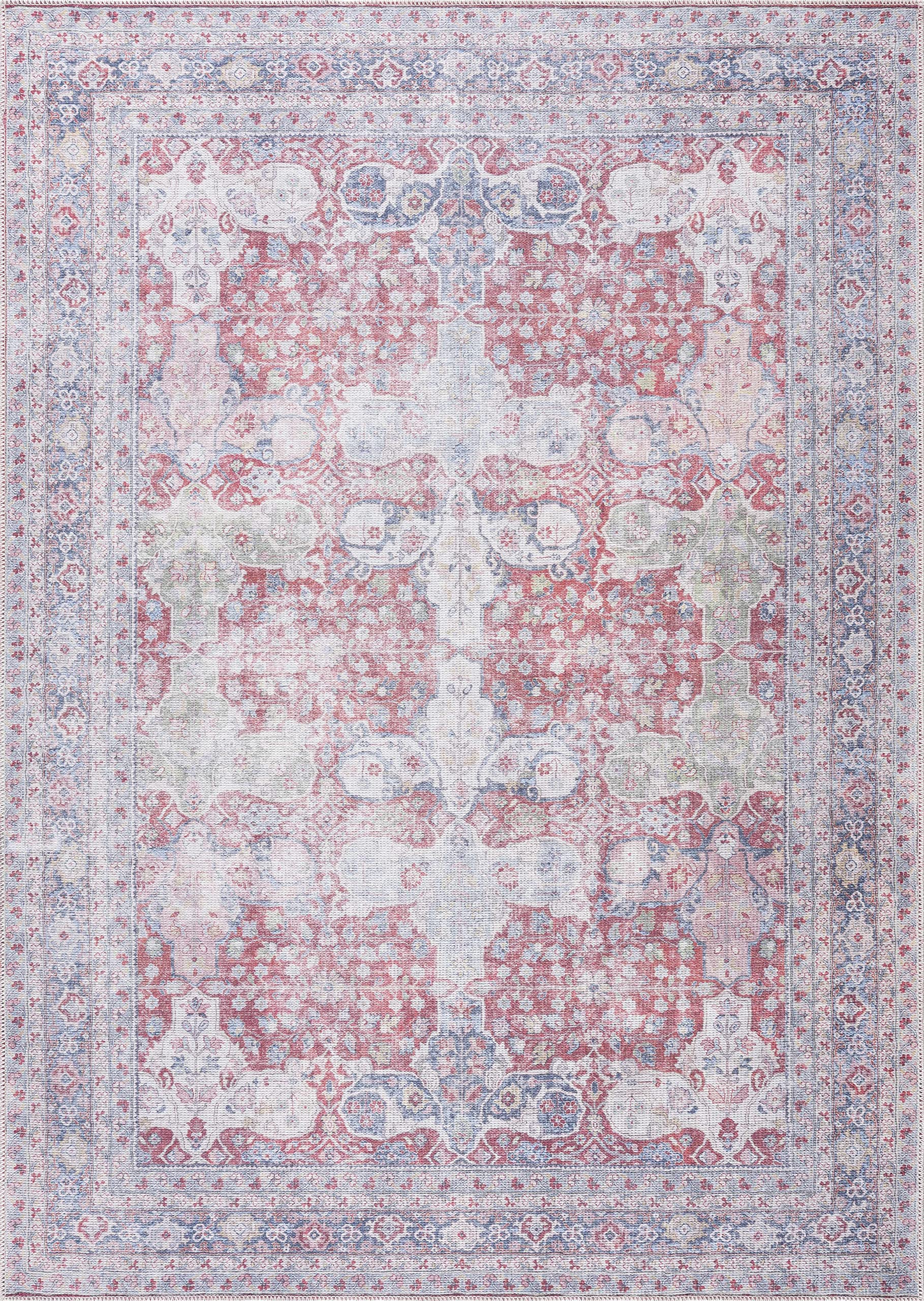 Hauteloom Goma Washable Area Rug for Living Room & Bedroom - Traditional Design in Pink, Beige, Red - 8'10