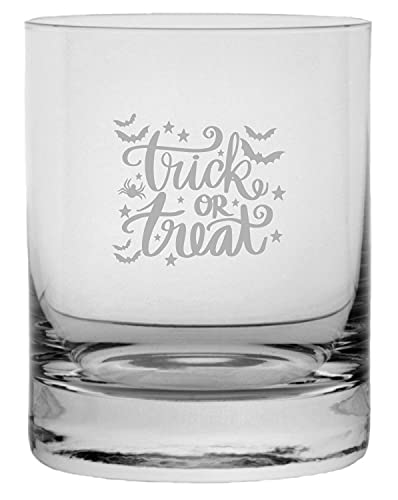 Halloween Whisky Glass - 11oz Etched Crystal Rocks Glass for Trick or Treat Party