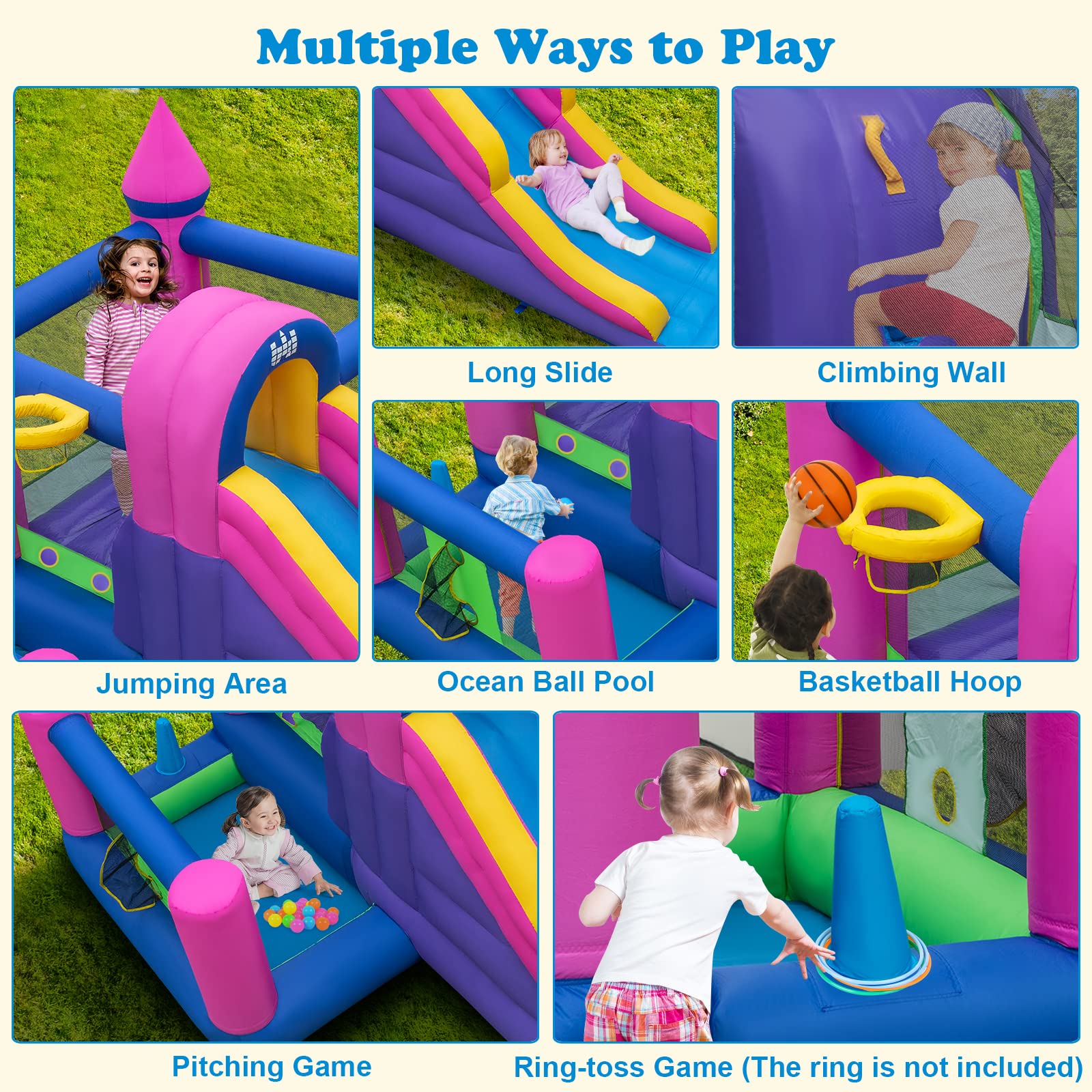 **GLACER Princess Inflatable Bounce House with Slide & Splash Pool – Kids Outdoor Jumping Castle for Backyard, Birthday Parties & Summer Fun – Includes Repair Kit, Ground Stakes & 735W Blower**