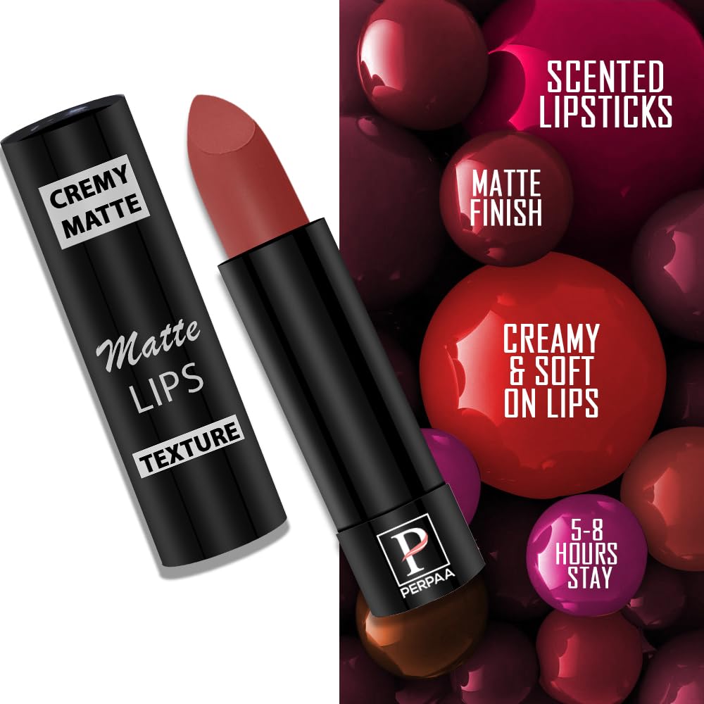 PERPAA Creamy Matte Lipstick - Long Lasting, Smudge Proof, One Swipe Application - 3.5g Each - Set of 2 (Red Bloom, Rust Orange) - Perfect for Everyday Wear, Date Night & Special Occasions