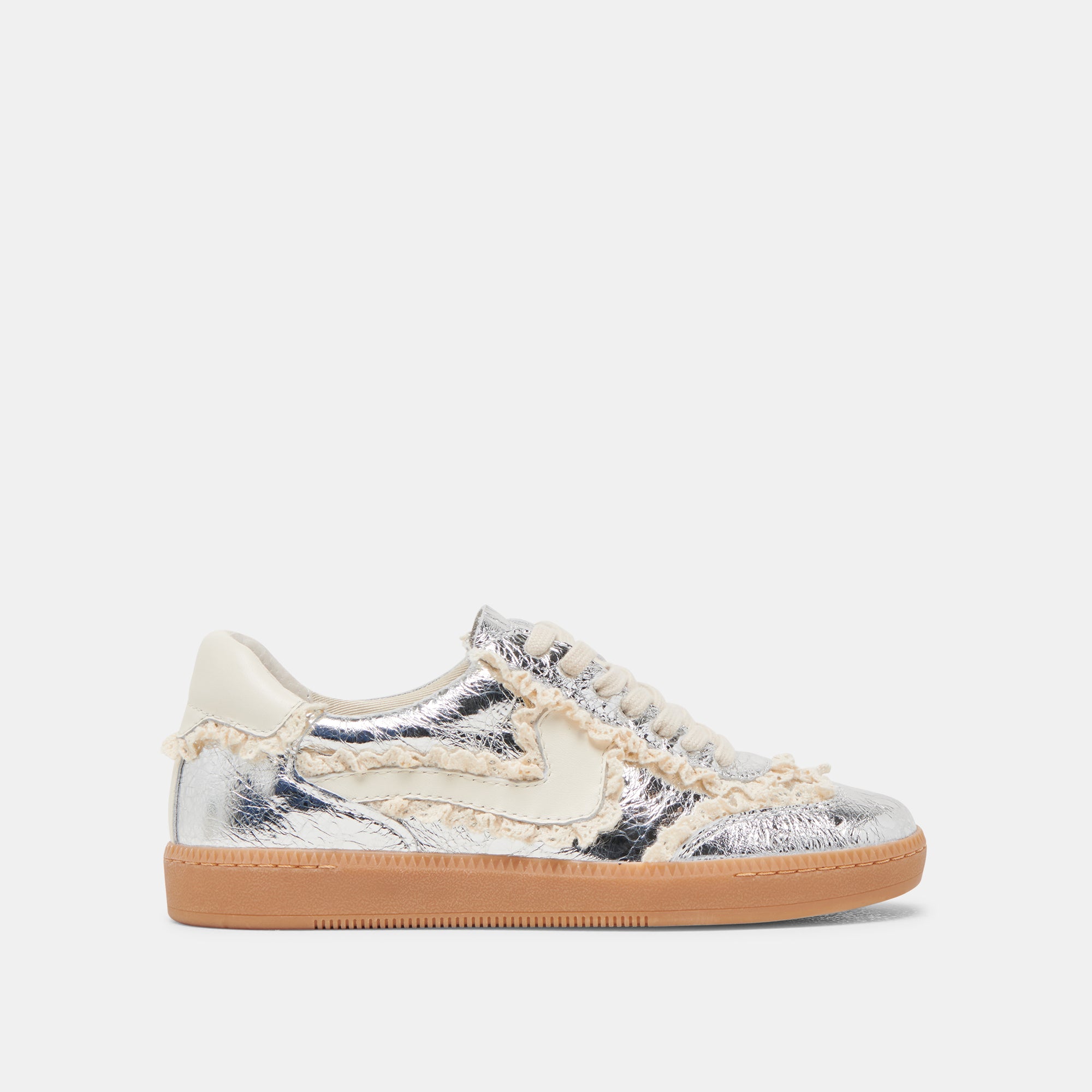 Distressed Leather Silver Lace-Up Sneakers for Women - Fashionable Casual Shoes for Everyday Wear & Street Style