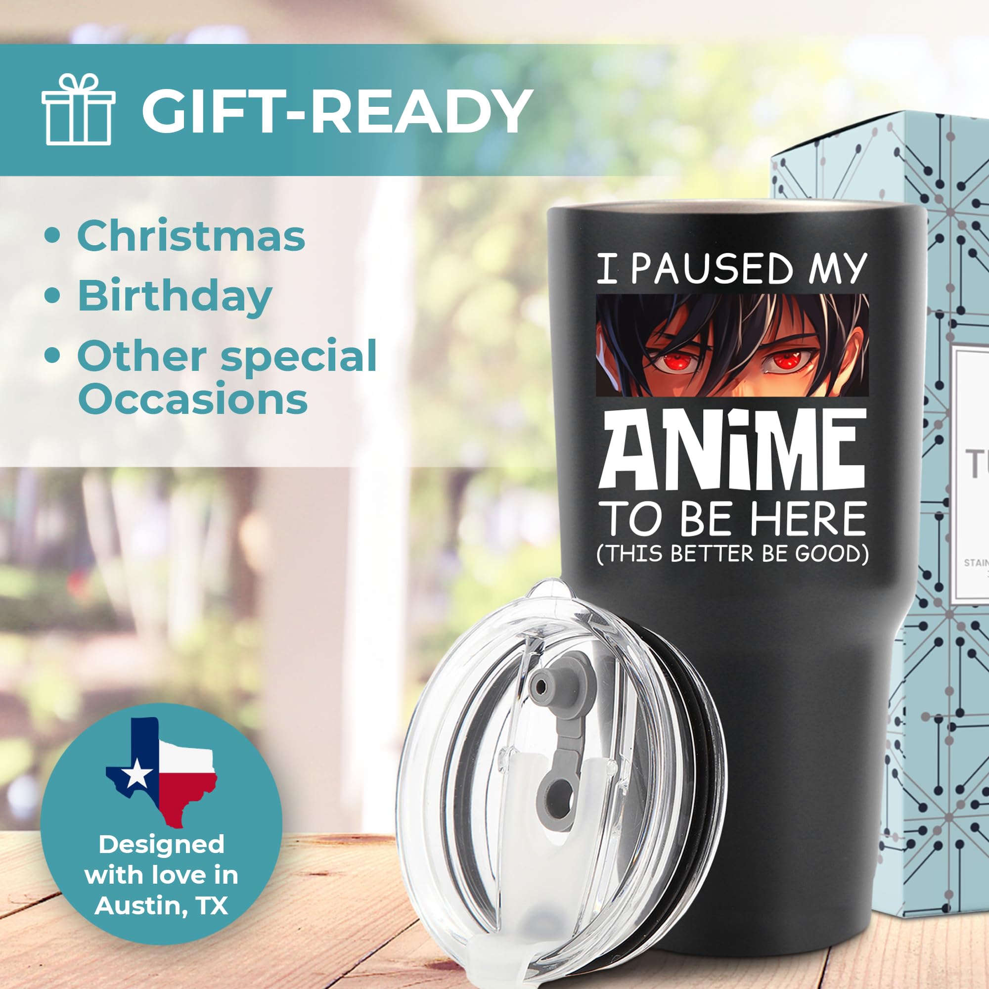 Funny Anime Tumbler 30oz - I Paused My Anime To Be Here Cup | Cute Gift for Anime Lovers | Perfect Birthday & Christmas Present for Him or Her | Great for Office, School & Anime Conventions