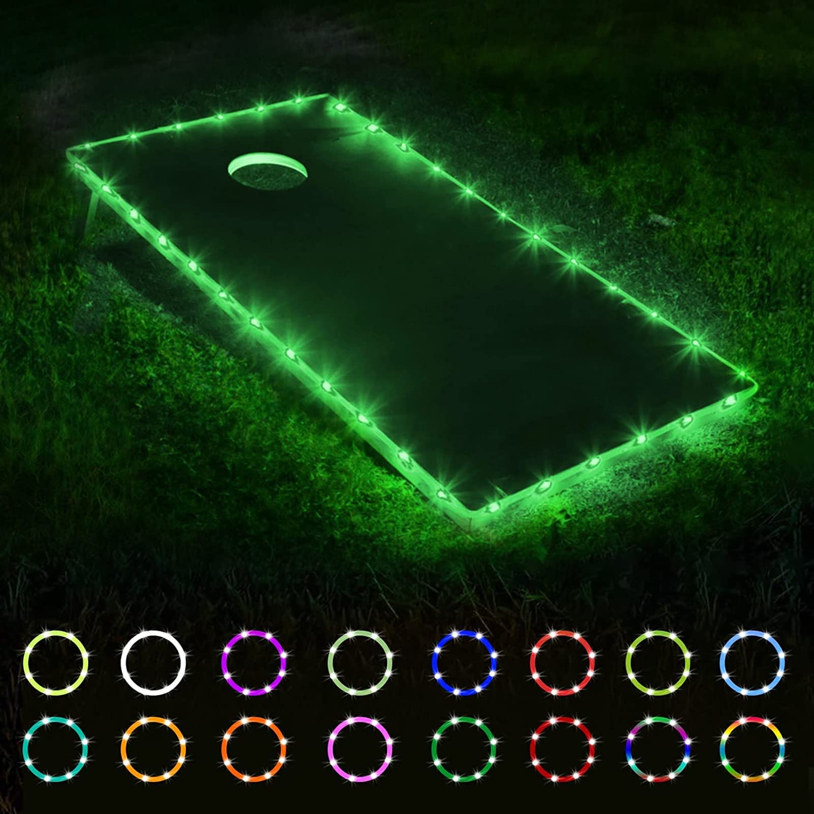 16 Color Changing LED Cornhole Lights with Remote Control - Waterproof Outdoor Cornhole Board Edge & Ring Lighting for Backyard, Lawn, Party Games - Perfect for Nighttime Bean Bag Toss, Tailgating & Outdoor Entertainment