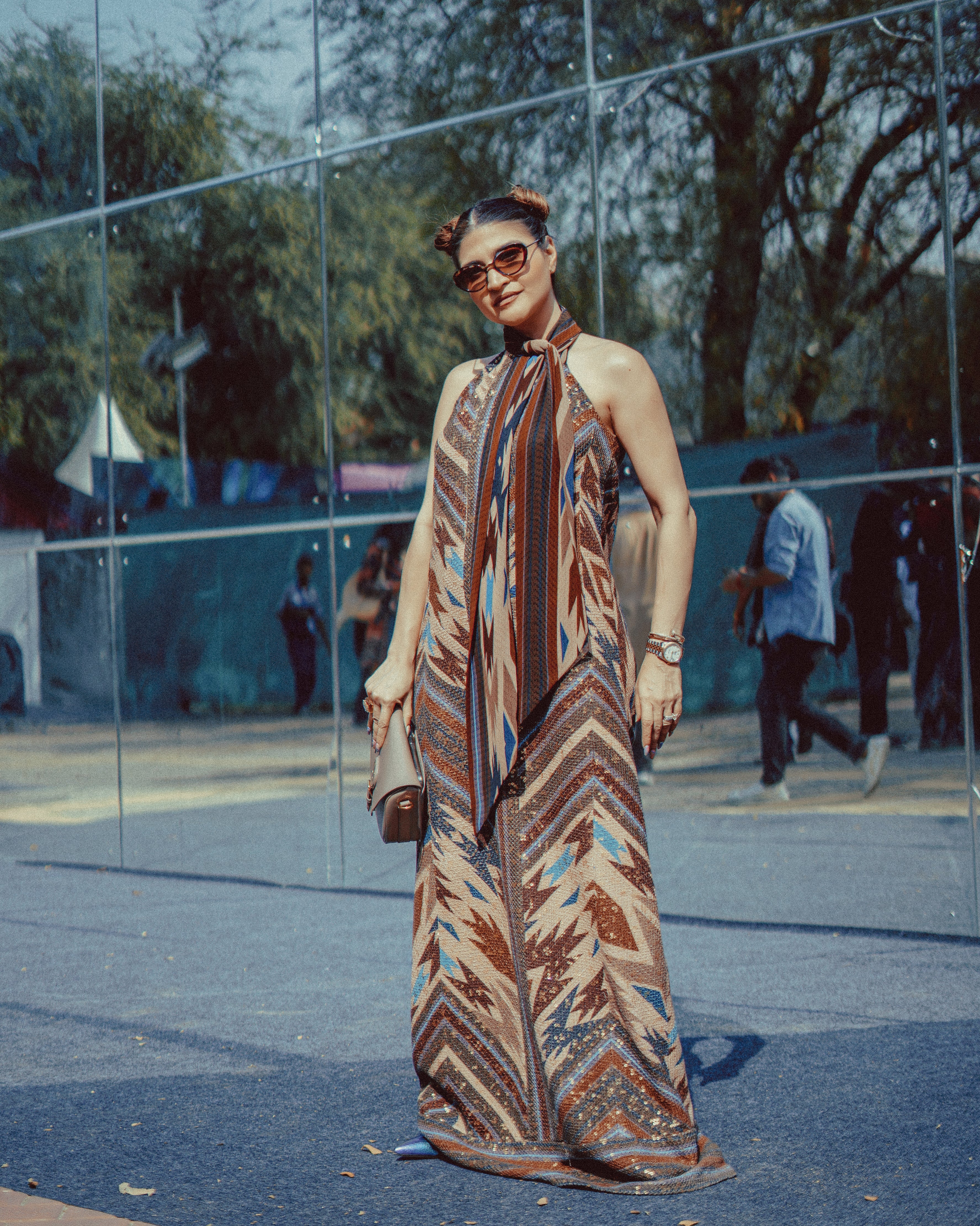 Stylish Stripe Aztec Print Sheeted Column Dress for Women | Boho Chic Maxi Dress for Beach, Party & Casual Wear