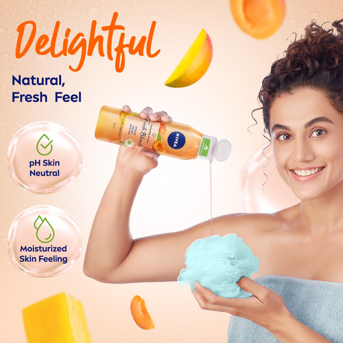 Nivea Fresh Blends Apricot & Mango Vegan Body Wash with Natural Fruit Extracts & Rice Milk - 300ml Fruity Shower Gel for Women - Perfect for Daily Hydration & Refreshing Morning Showers