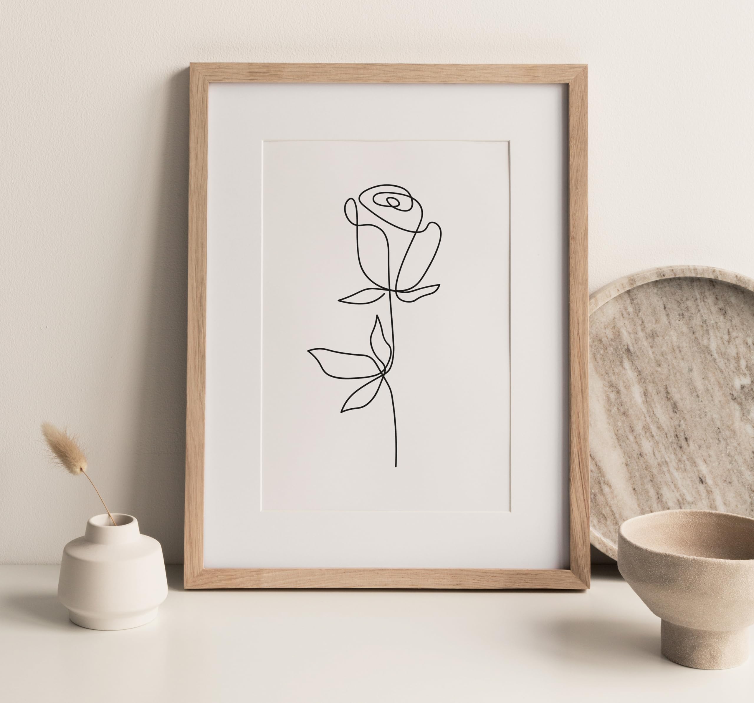 One Line Rose Wall Art Print - Minimalist Flower Botanical Plant Decor - Hand Drawn Rose Photo for Living Room, Bedroom & Office - 167