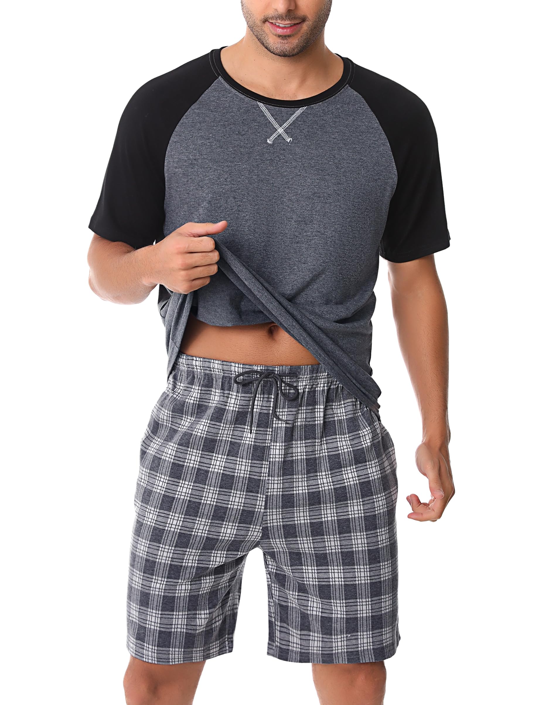 Litherday Men's Summer Pajamas Set - Breathable Short Sleeve & Shorts Two-Piece Sleepwear for Men | Comfortable & Lightweight Lounge Wear for Hot Weather | Perfect for Nighttime Sleep, Lounging at Home, or Summer Vacation