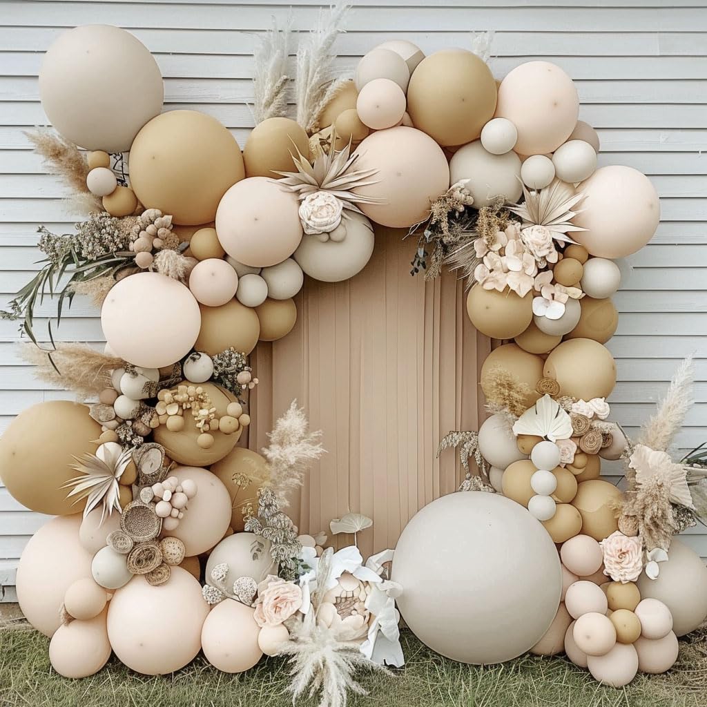 Double Stuffed White & Beige Balloons Garland Kit - Neutral Cream Blush Ivory & Apricot Sand Balloons for Baby Shower, Gender Reveal, Birthday, Baptism, Boho Party Decor | Perfect for Wall Backdrops, Ceiling Decor & Photo Booth Props
