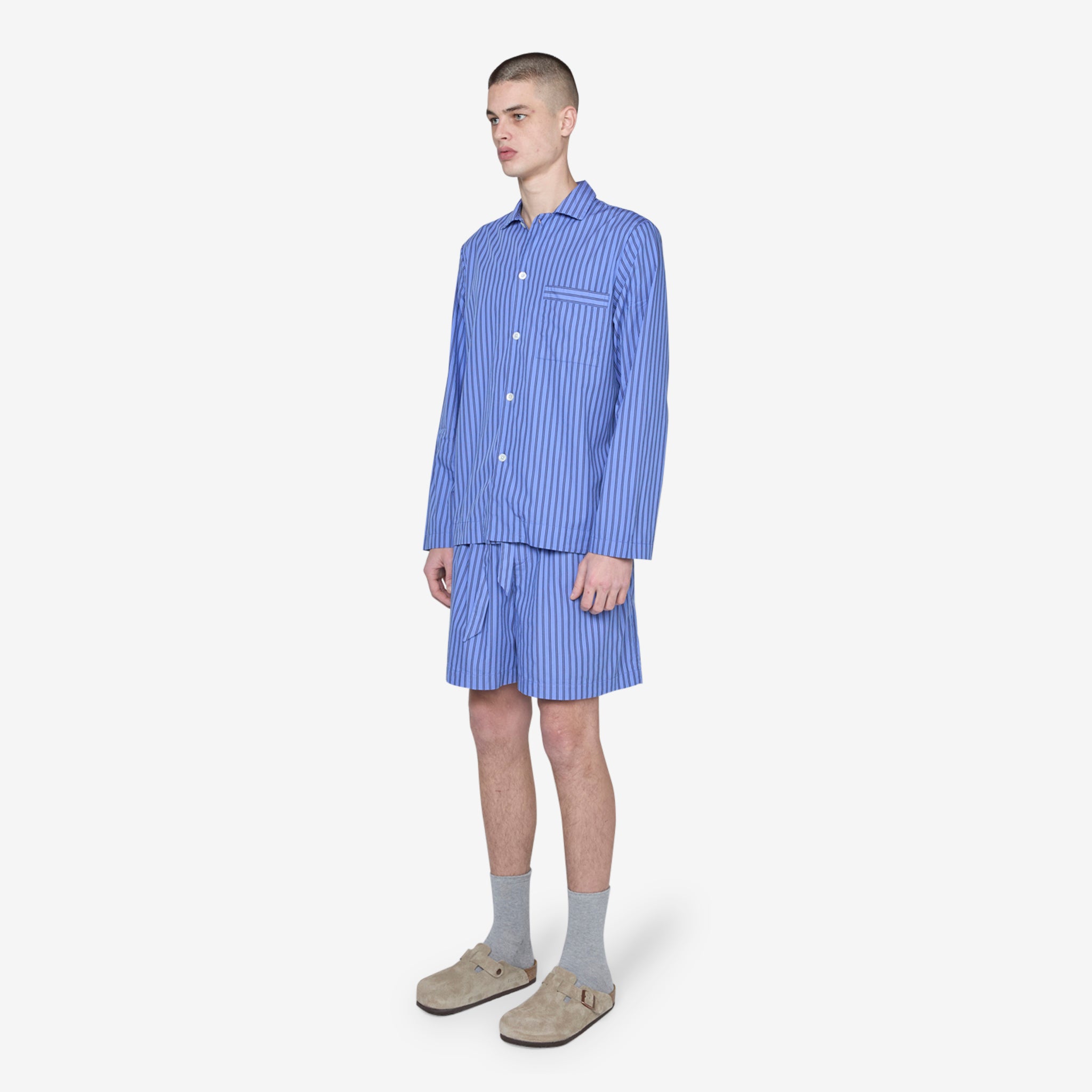 Soft Cotton Poplin Pajama Shirt with Boro Stripes - Comfortable Sleepwear for Men & Women - Perfect for Nighttime Relaxation and Lounging