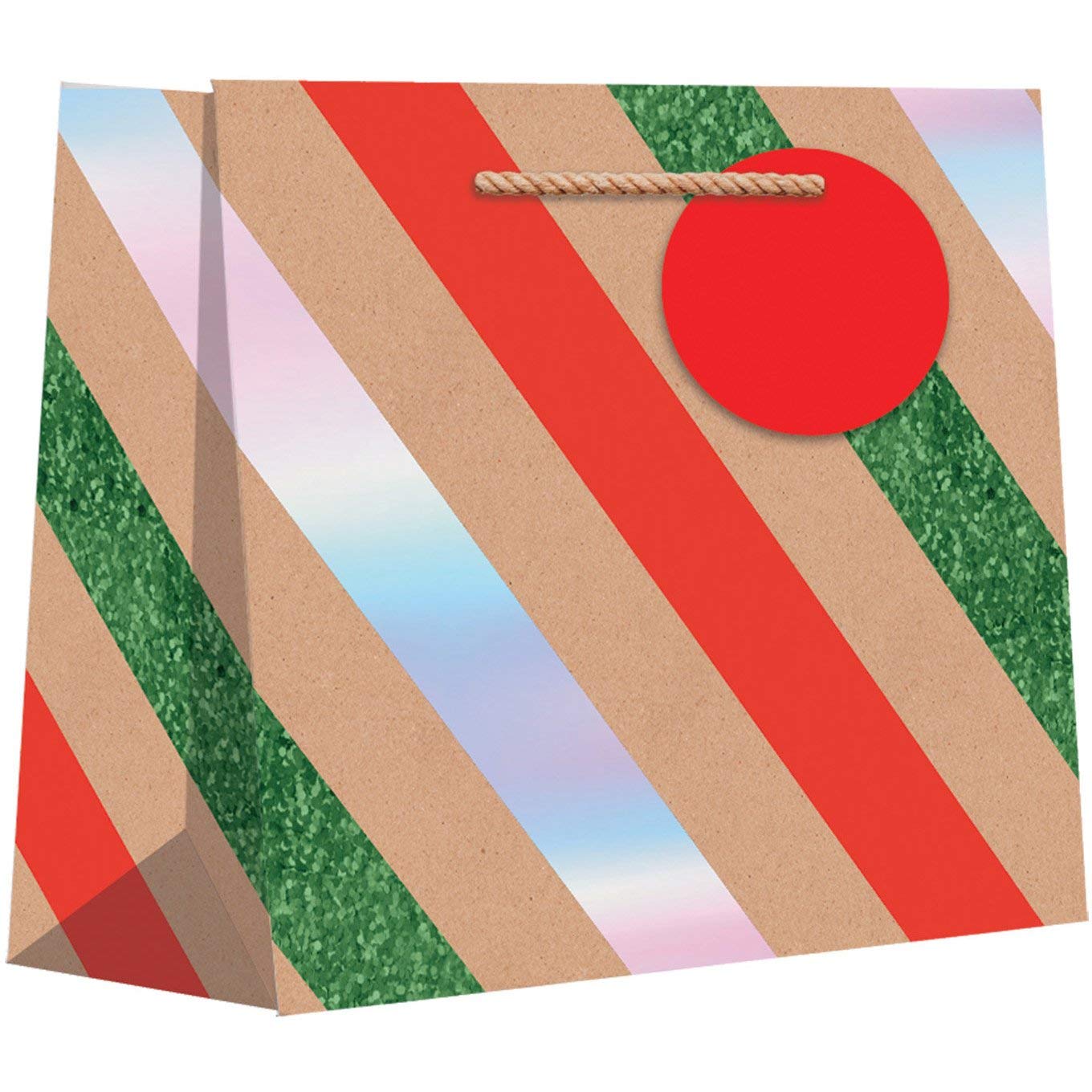 JILLSON & ROBERTS Large Gift Bags 30 Pack - Holographic & Glitter Stripes Design on Kraft Paper - Perfect for Birthday Parties, Christmas Gifts & Special Occasions
